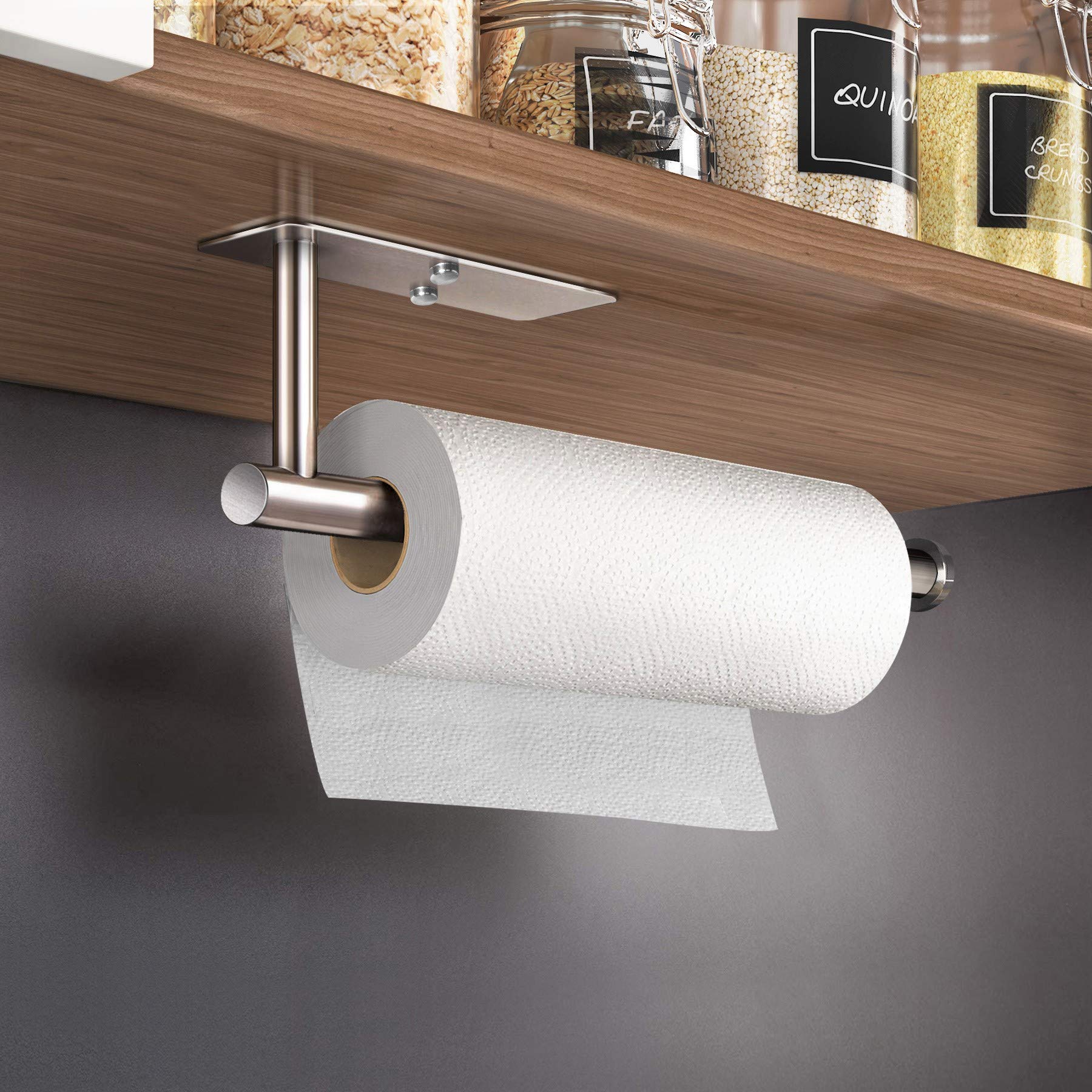 Soporte autoadhesivo para toallas de papel debajo del gabinete, soporte de rollo de papel montado en la pared para cocina, baño, gabinete, pared, acero inoxidable SUS304 4