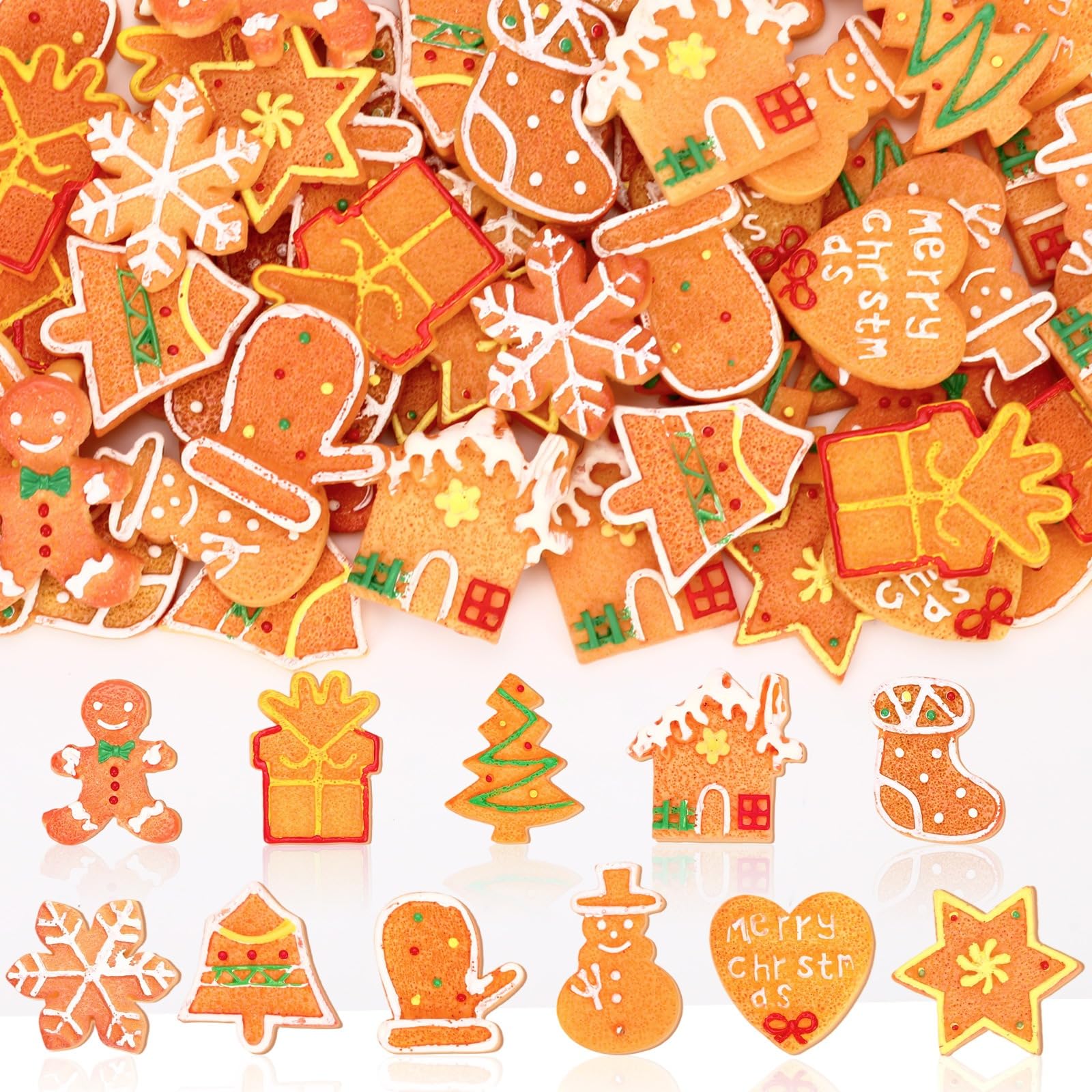 JUNEBRUSHS 50 Pcs Christmas Mini Resin Gingerbread Man, Fake Gingerbread Christmas Figurines Gingerbread Men Embellishment for Xmas Holiday DIY Crafts Decor