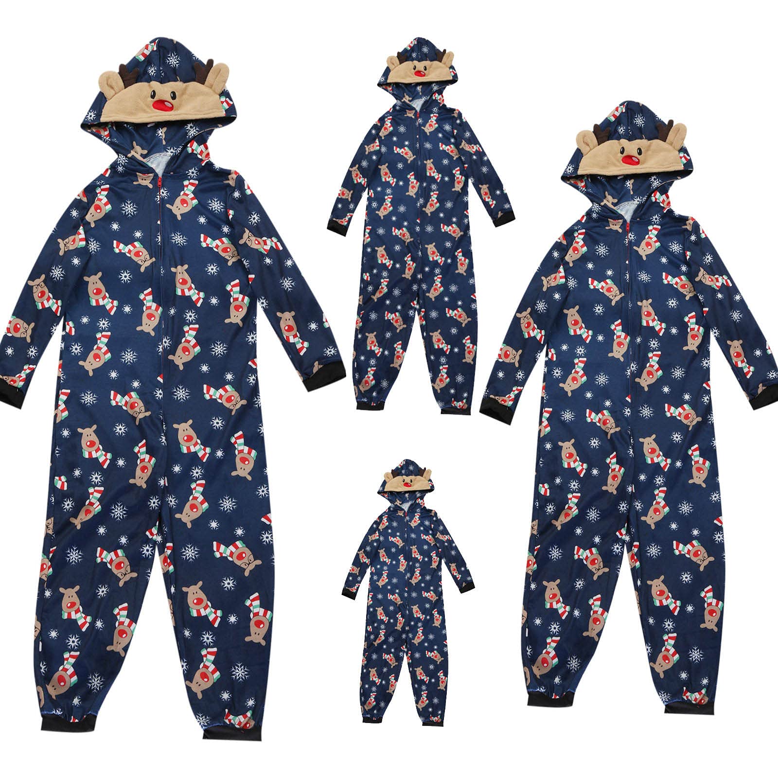 Family Christmas Costumes for 4 One Piece Jumpsuits with Hood Button Down Shirts & Cute Pajams Sets Long Pants