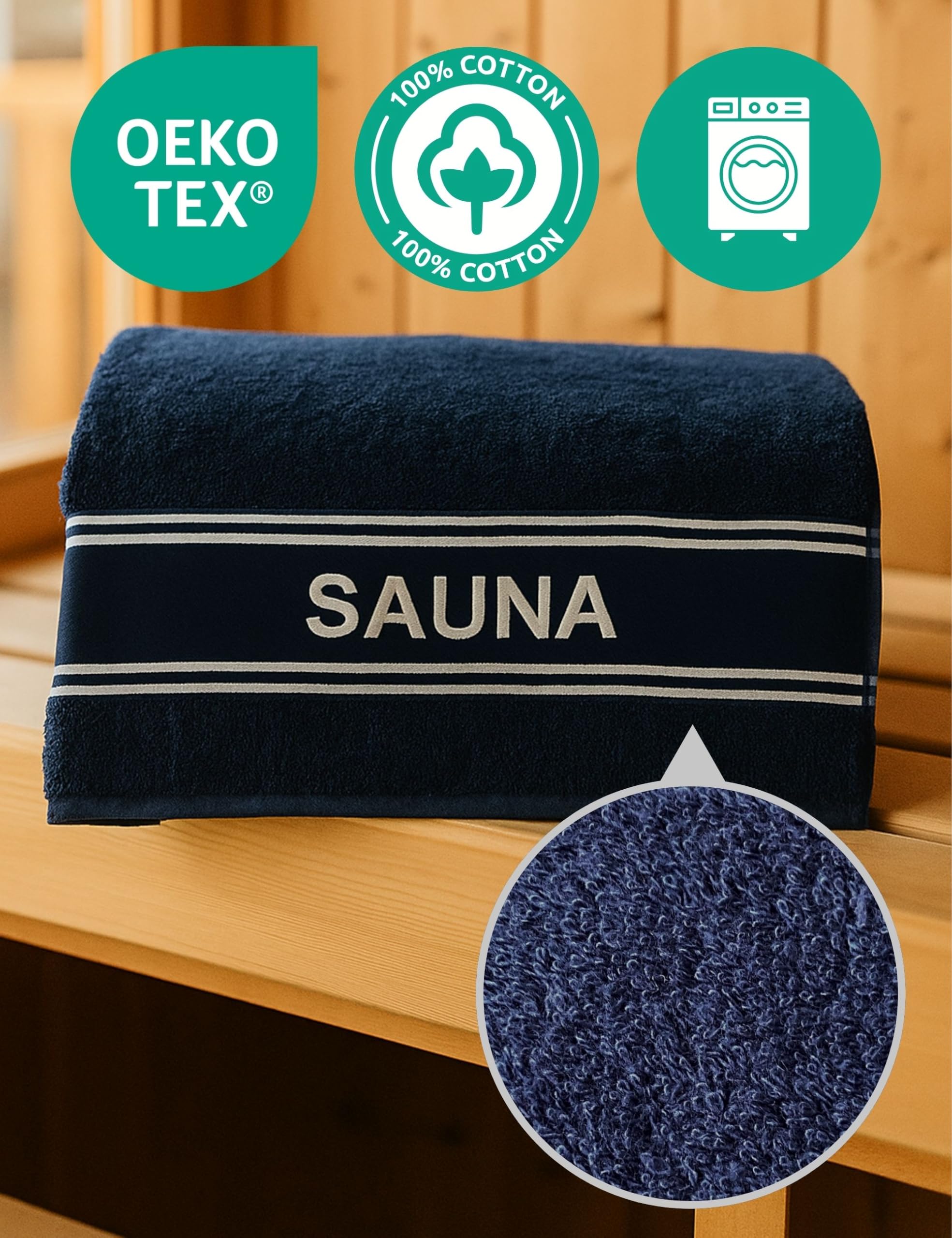 Morgenstern Ręcznik do sauny XXL 80 x 200 cm, 100% bawełna, ręcznik do sauny, duży ręcznik kąpielowy dla kobiet i mężczyzn, frotte, Oeko Tex Standard 100, granatowy