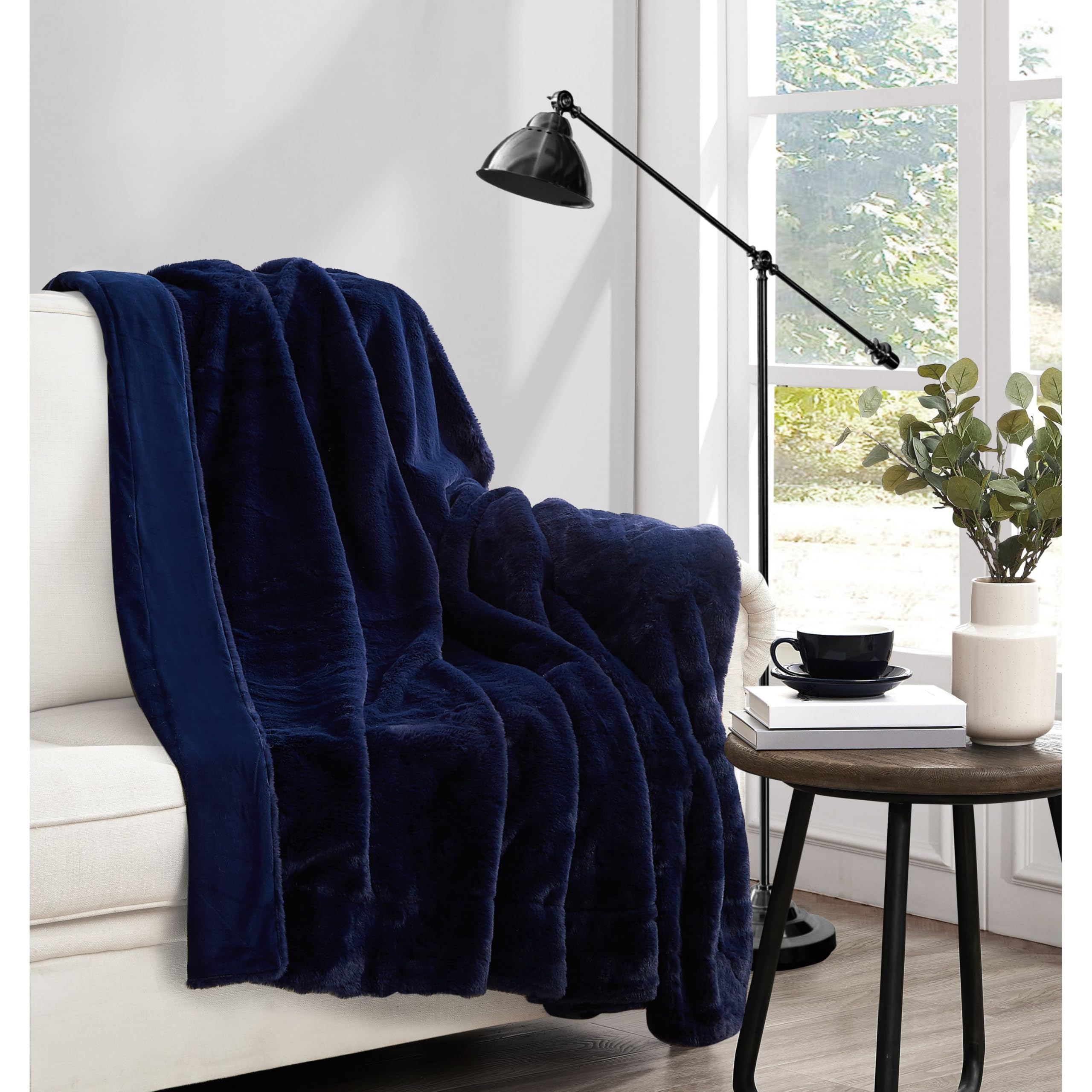 Amazon.com: Vince Camuto Faux Rabbit Fur Navy Blue Polyester 1