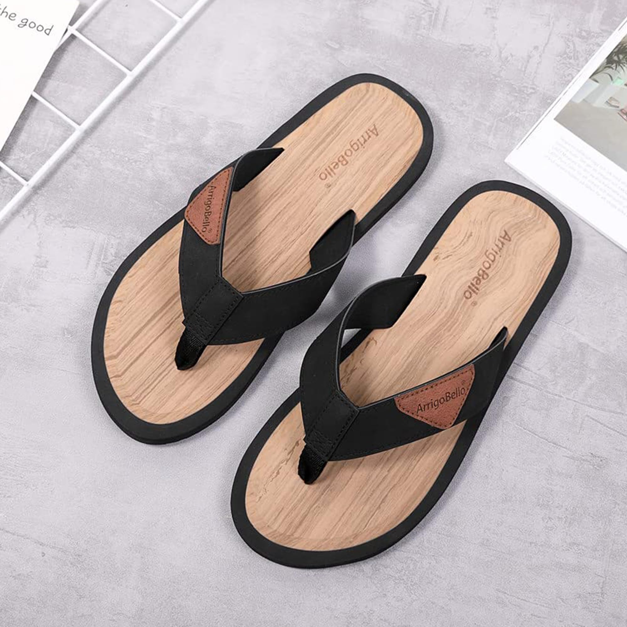 ARRIGO BELLO Tongs Homme Tongue Claquette Sandales Été Cuir Confortable Piscine Plage Antidérapant Tong Taille 41-46