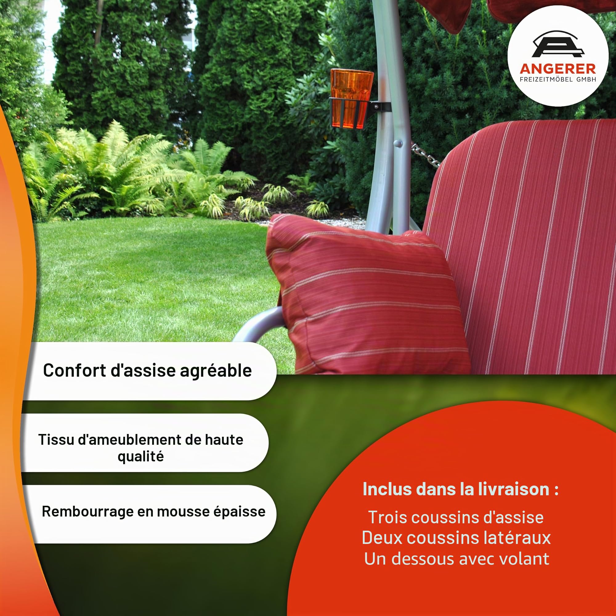 Angerer Balancelle de Jardin Ibiza, 3 Places, Convertible en Lit, Acier Galvanisé, Toit Réglable, 210 x 145 x 160 cm, Capacité 270 kg, Made in Germany (Rayures Vertes)