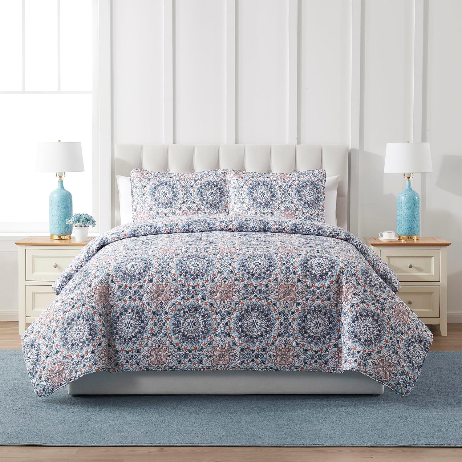 VCNY Home - King Quilt Set, Pinsonic Bedding with Matching Pillow Shams, Dorm Room Essentials, Super Soft Home Decor (Sea Medallion Blue, 3-Piece)-image-48
