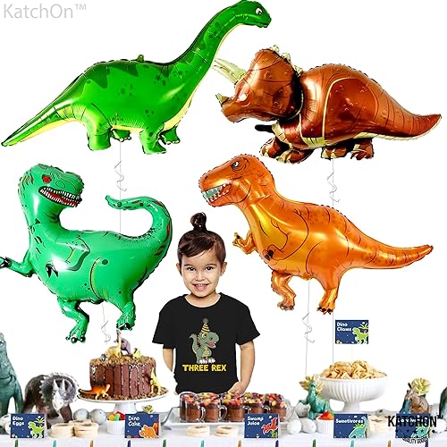 Miniatura 3 de Juego de globos de dinosaurio gigante, 51 pulgadas, grande, globo dorado del número 3 de 40 pulgadas, decoraciones de tercer cumpleaños para niños,