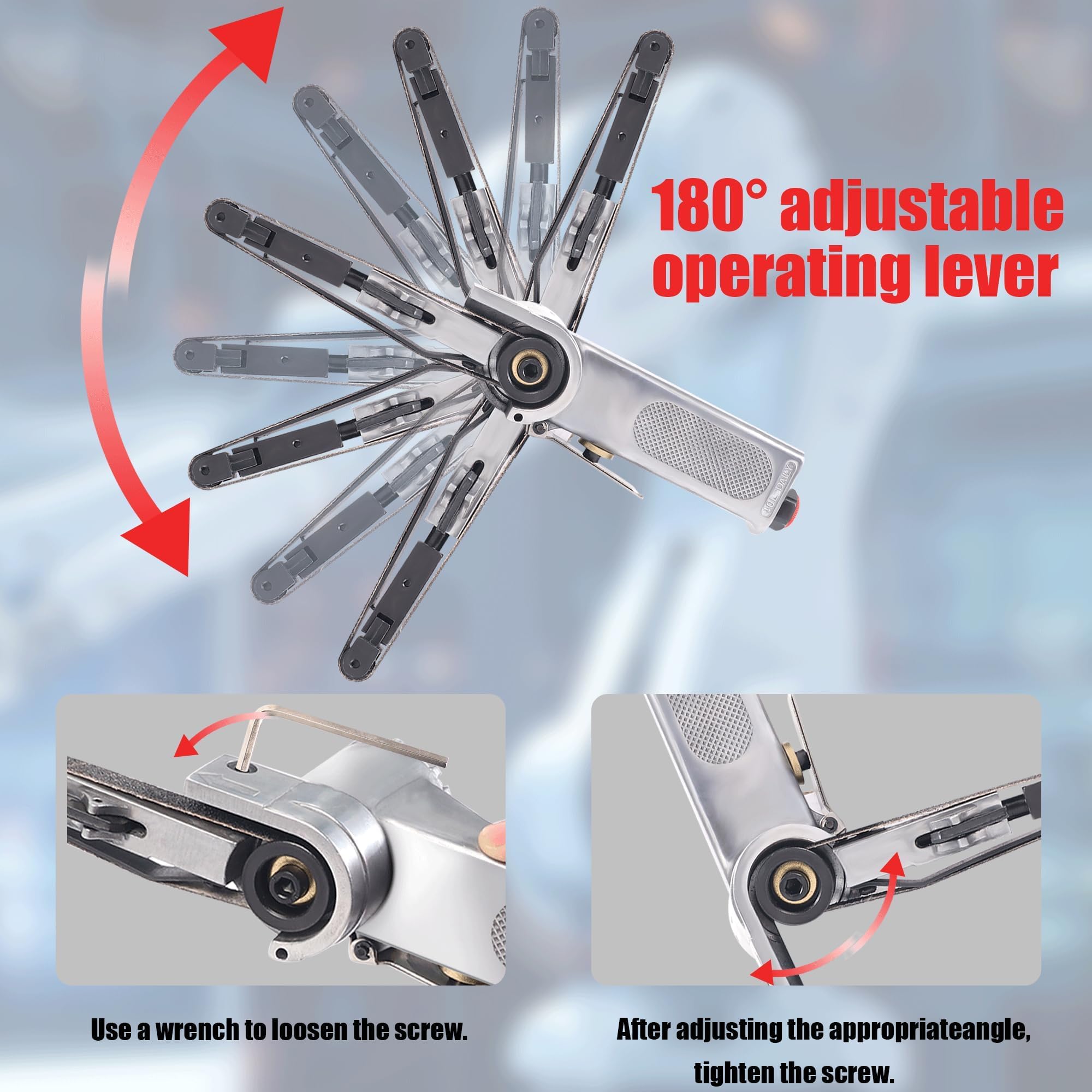 Mini Smerigliatrice Pneumatica con Impugnatura Girevole 360° - Levigatrice per Legno a Nastro Ferro ad Aria Compressa