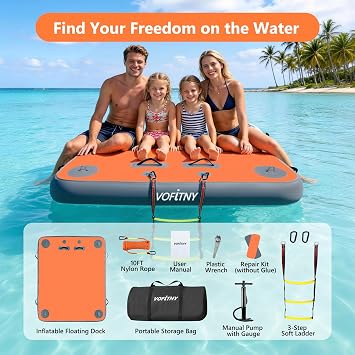 VOFiTNY Inflatable Floating Dock Swim Air Platform Island Raft Mat for Lake Beach Ocean with Rope Ladder, Non-Slip Surface