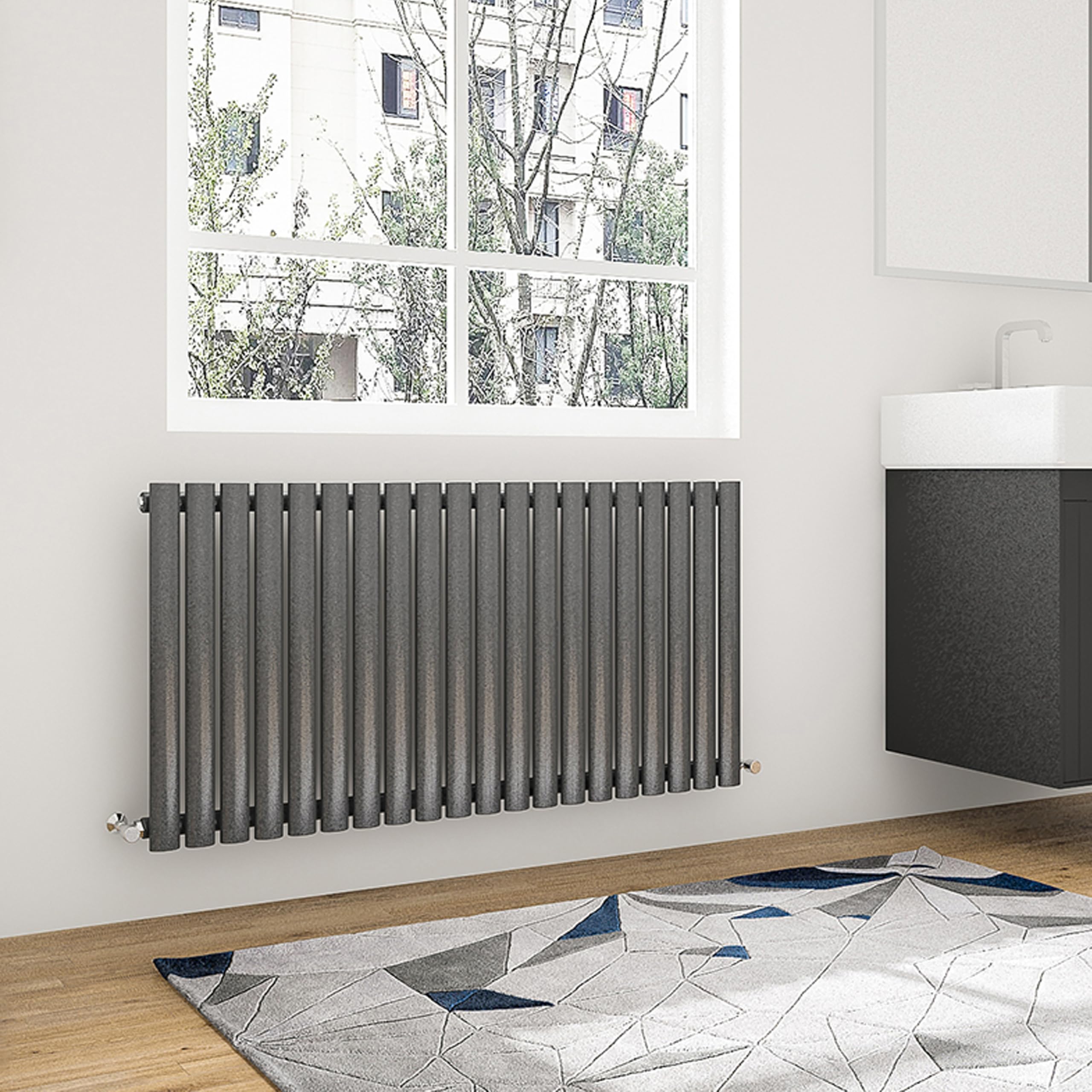 Biubiubath 600x1180 Anthracite Horizontal Designer Flat Panel Radiator Modern Central Heating Single Column Oval Tube Radiators