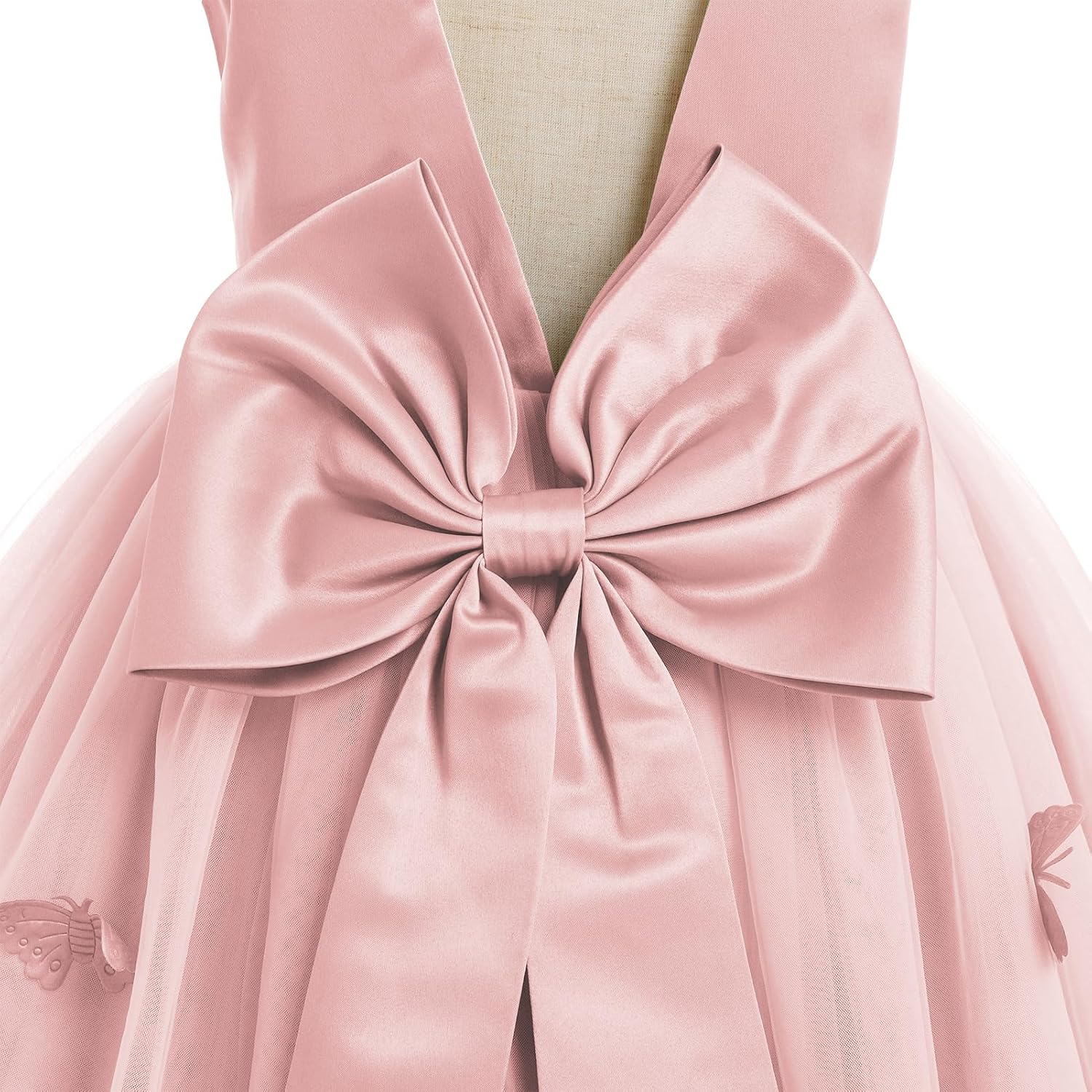 IDOPIP Flower Girl V-Backless Bowknot Dress for Kids Wedding Formal Party Pageant Maxi Gown Princess Communion Tulle Dresses - Image 6