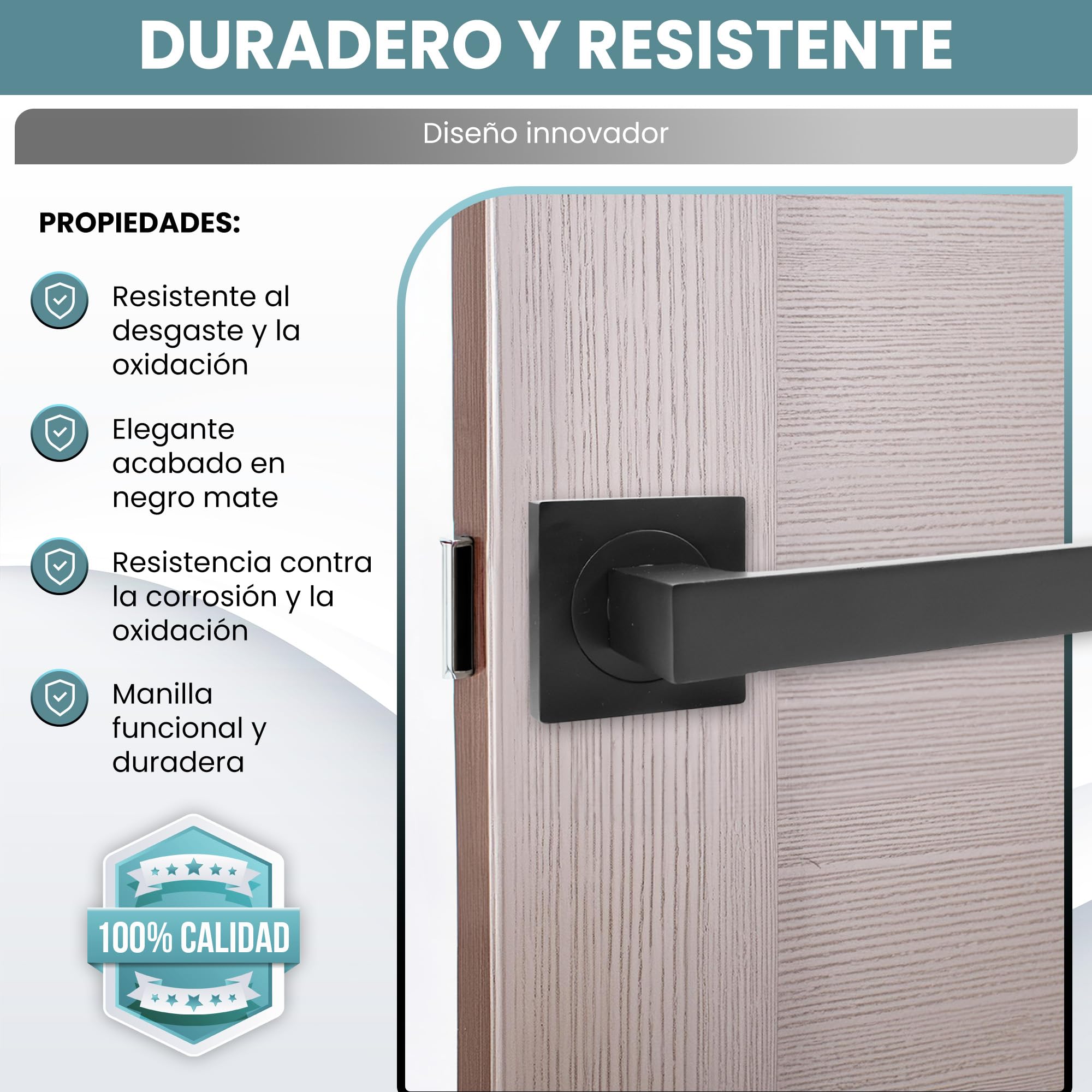 AZERODESIGN - Juego de Manivela- Manetas Puertas Interior Casa-Manillas Puertas Interior- Color Negro Mate- Roseta Cuadrada 50x50 mm - Largo de Manivela 120 mm - Fabricada en Aluminio Macizo