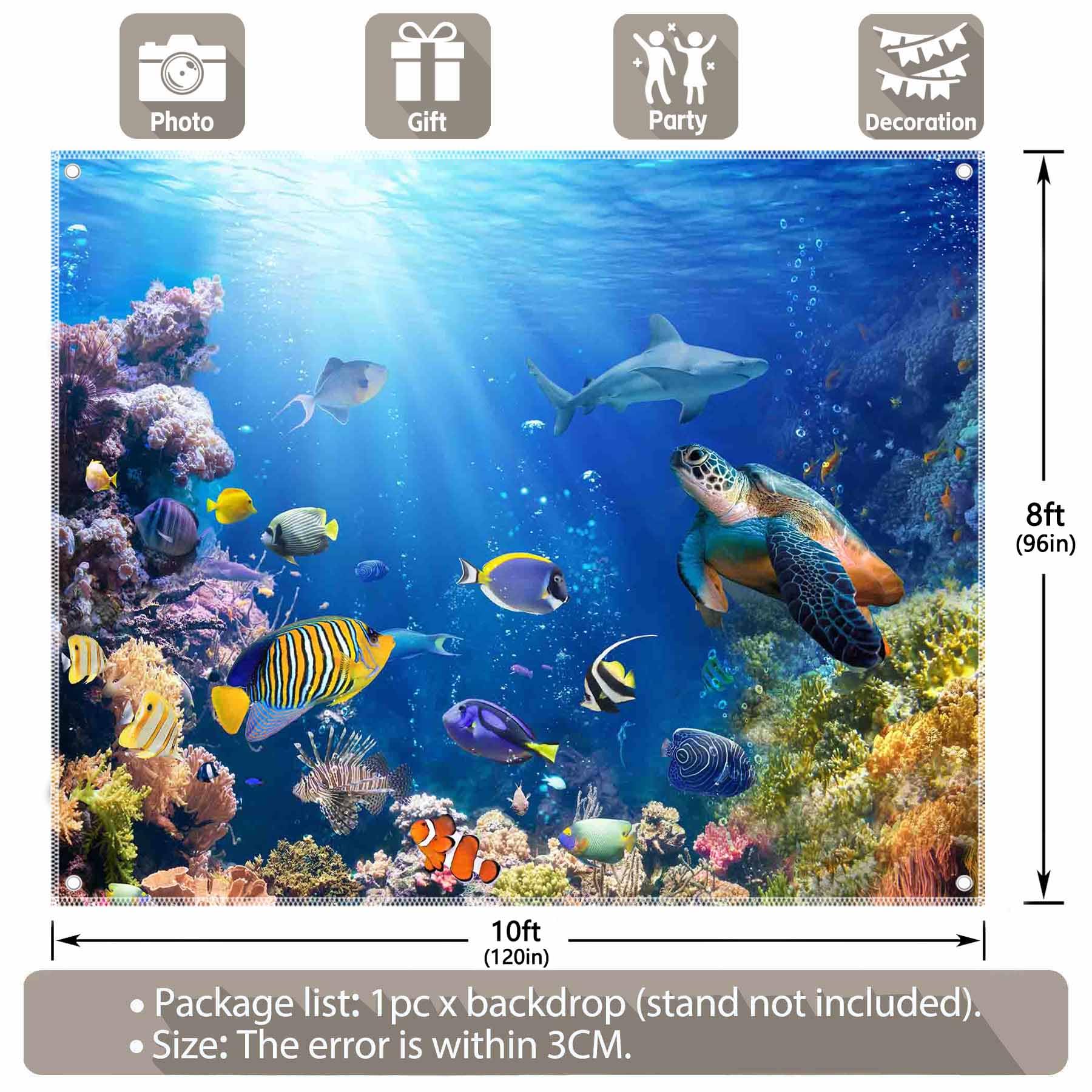 Toile De Fond Sous-Marin 3x2m - Décoration Fête Enfant Océan Récif Corallien - Hnmdmyi