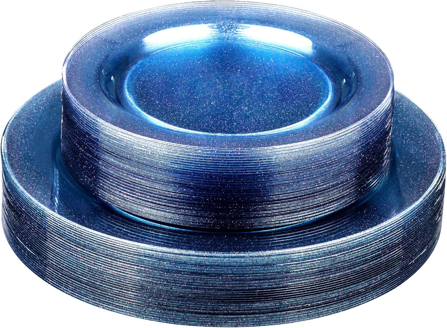 Homy Feel 60PCS Blue Glitter Plastic Plates -Include 30 Dinner & 30 Dessert Plate for New Year Christmas Birthday Wedding Party