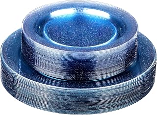 Homy Feel 60PCS Blue Glitter Plastic Plates: 30 Dessert Plates (7.5" & 10.25") - Disposable Party Supplies
