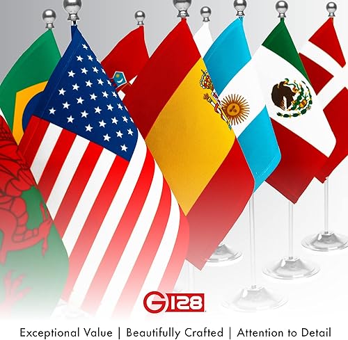 Miniatura 8 de G128 Juego de banderas costarricenses de lujo para escritorio de Costa Rica, 8.5 x 5.5 pulgadas, poliéster 300D impreso, con cúpula y base