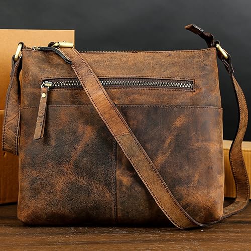 Miniatura 6 de Bandoleras de cuero para mujer Bolso bandolera de cuero genuino para mujer, Marrón