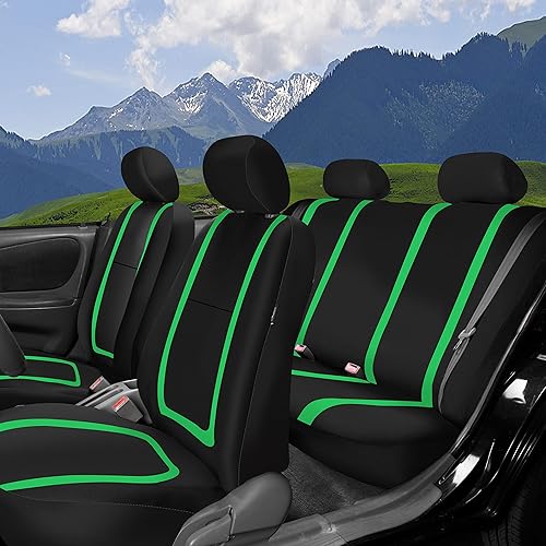 Miniatura 2 de FH Group Fundas de asiento de automóvil, accesorios interiores para automóviles, juego completo de fundas de asiento de tela plana única verde con