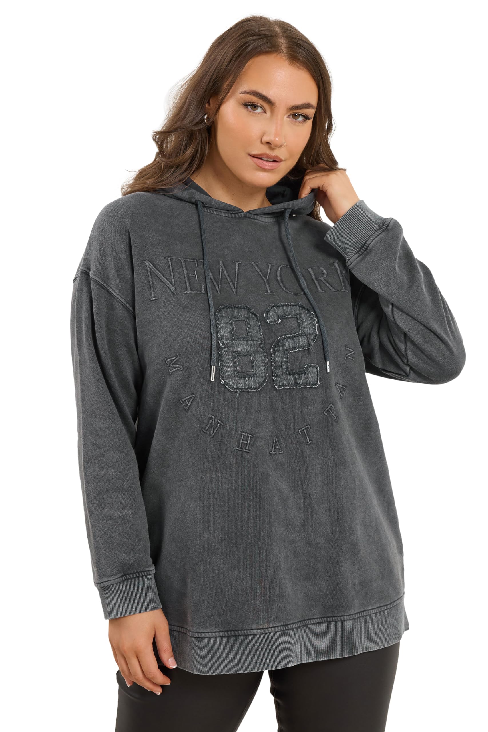 Yours Women's Charcoal 'New York' Embroidered Slogan Hoodie In Size 20