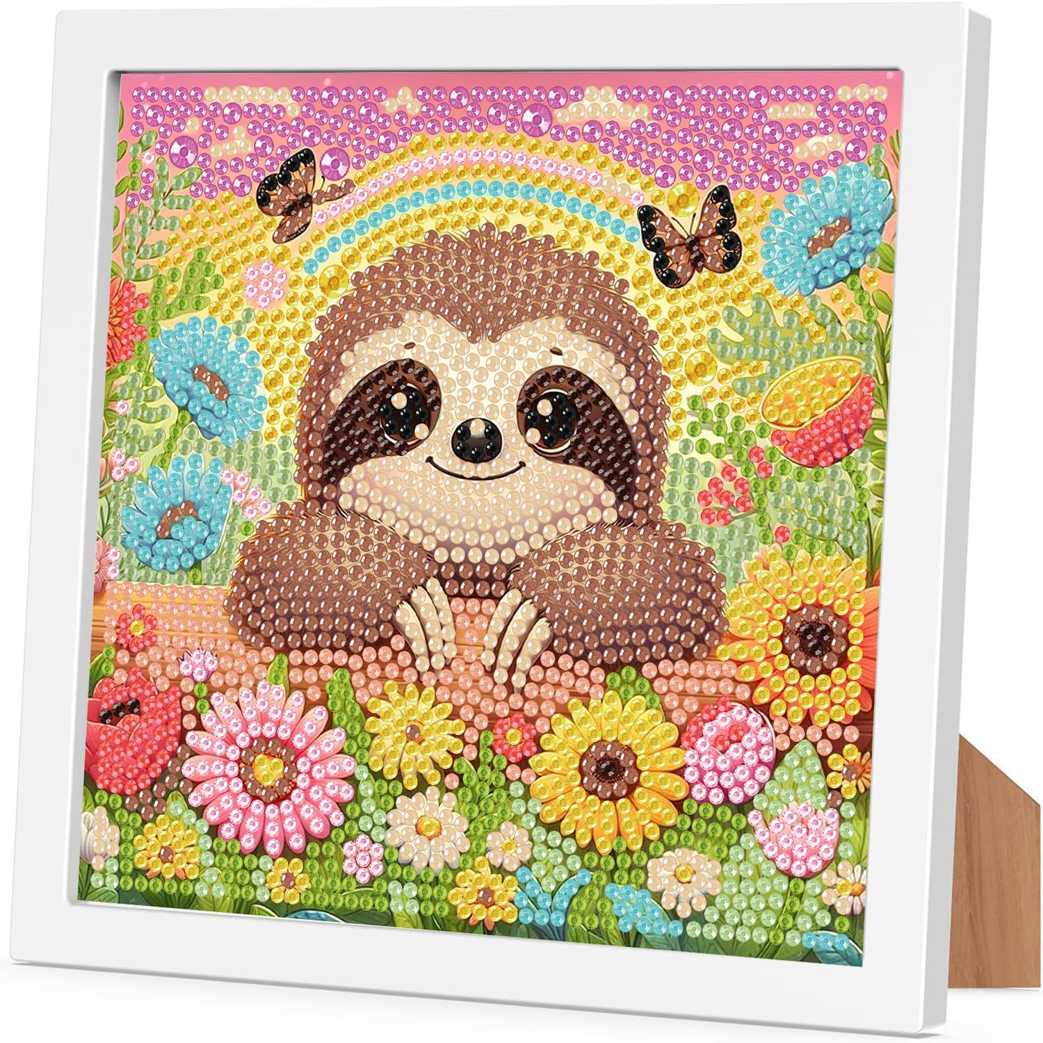 Sloth Diamond Art Kits for Kids 4-6-8-12-Sloth 5D Diamond Painting Kits for Kids with Frame,Flower Gem Art for Kid for Gift Home Leisure and Wall Decoration(7x7inch)