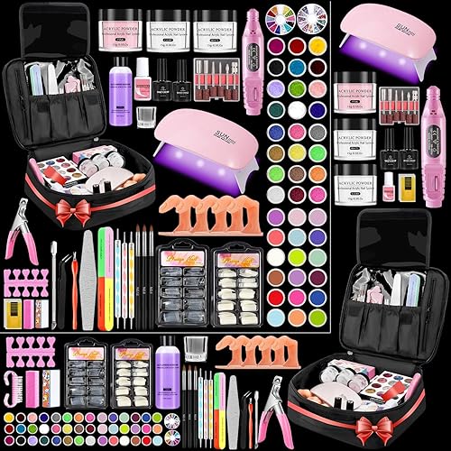 Kit de uñas acrílicas para principiantes con todo, 42 colores de purpurina de polvo acrílico monómero líquido kit de uñas acrílico profesional con