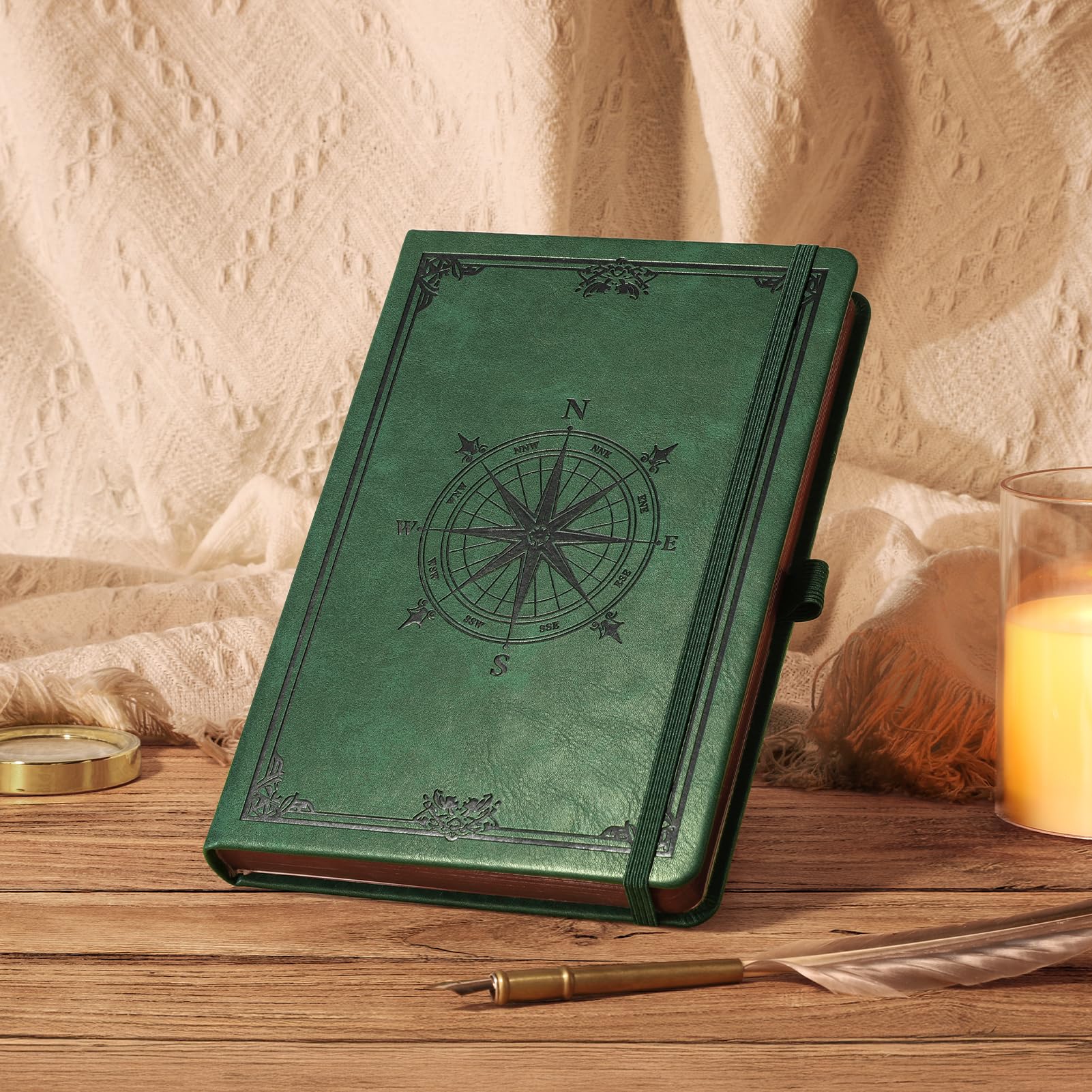 AHGXG A5 Notebook Journal Dotted, Hardcover Note Book Leather Journals for Women, 320 Numbered Pages for Writing, 100gsm Lined Paper, for Men Work Office School,Dark Green