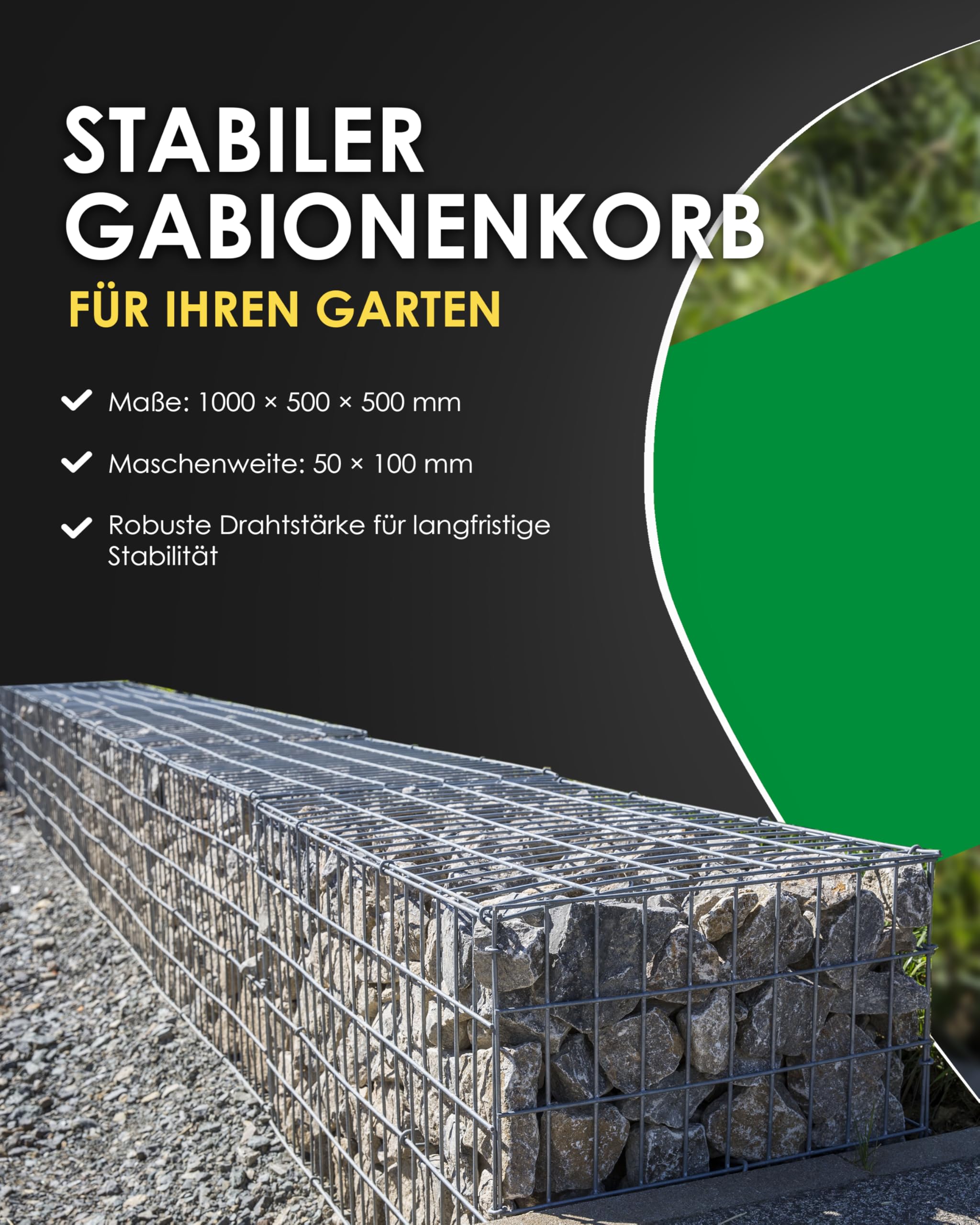 Zaundirekt Gabionen 100x50x50cm - Gabionenkorb inkl. Distanzhalter - Steinkorb Gabionen - Steingabione Made in Germany