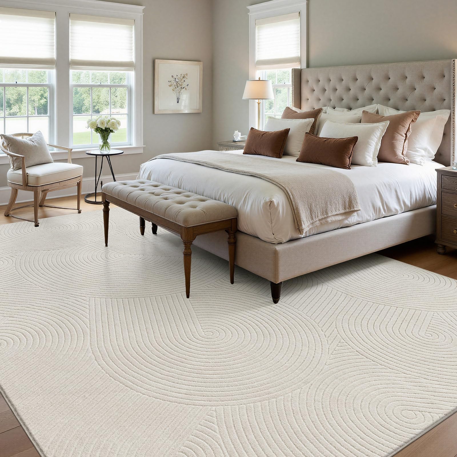 SHACOS Alfombra Salón Beige, Grande Alfombra Habitación Suave Antideslizante, Lavable Tapete Sala Decorativa Estilo Escandinavo para Sala, Dormitorio y Comedor Rug, 200 x 290 cm