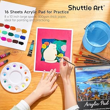 アクリル 絵の具 30色 54点 セット 木製イーゼル 筆 パレット バケツ Amazon | Shuttle Art アクリル絵の具 54点セット 30色絵の具