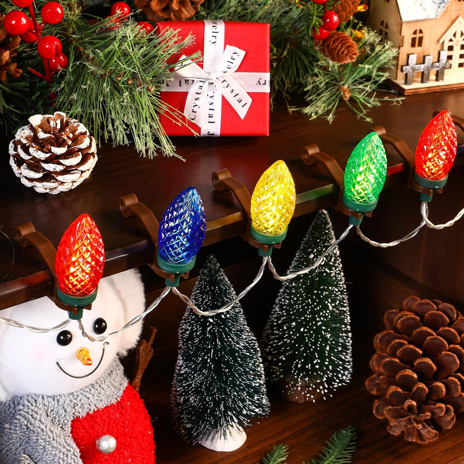Large C7 C9 Christmas Light Clip Outdoor Holiday Light Clips for Gutters and Shingles Outdoor Hang Gutter Hooks Weatherproof for Christmas Decoration(Coffee,120 Pcs)