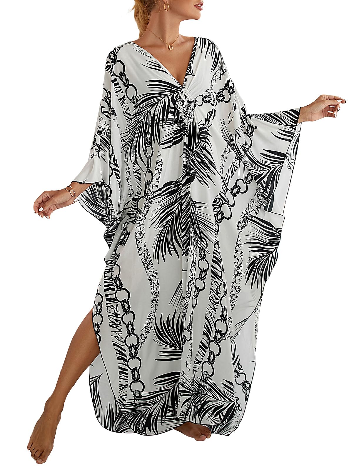 cthseie Women Animal Print Kaftan Dresses Plus Size Swimsuit Coverup Summer Bathing Suit Caftan Loungewear Beach Dress