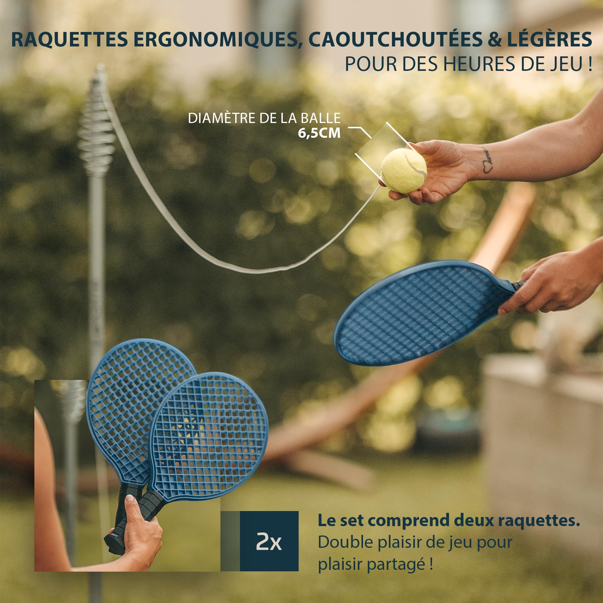 PHIBER-Sports Twistball Set [Modèle amélioré 2026] – Durable grâce à des pièces améliorées – Swingball pour Enfants et Adultes – Balle de Tennis sur Corde, Jeu d'entraînement de Tennis pour