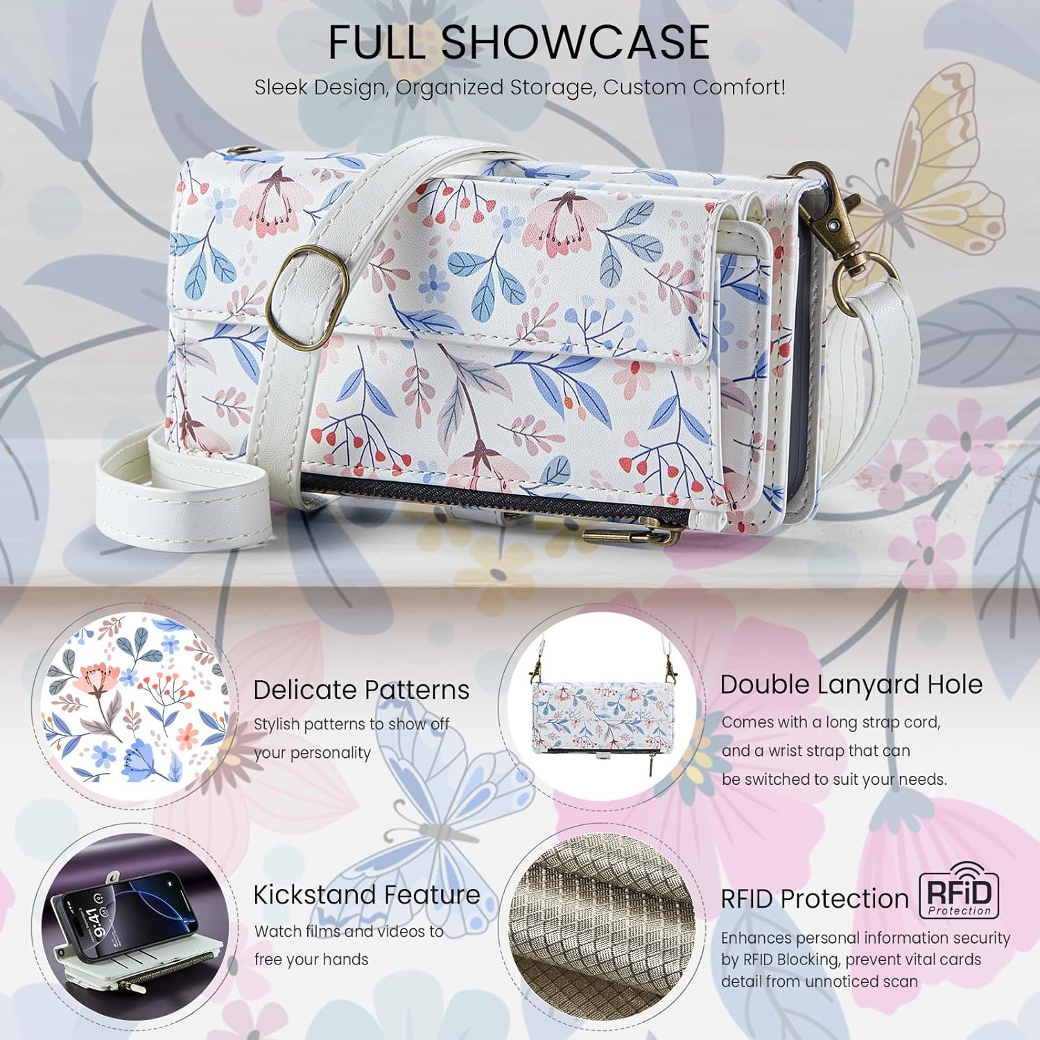 for iPhone 16 Pro Max Case Wallet with RFID Blocking Card Holder Colored Drawing PU Leather Magnetic Snap Flip Zipper Strap Wallet Phone Case Fit for iPhone 16 Pro Max,Leaf - Image 2