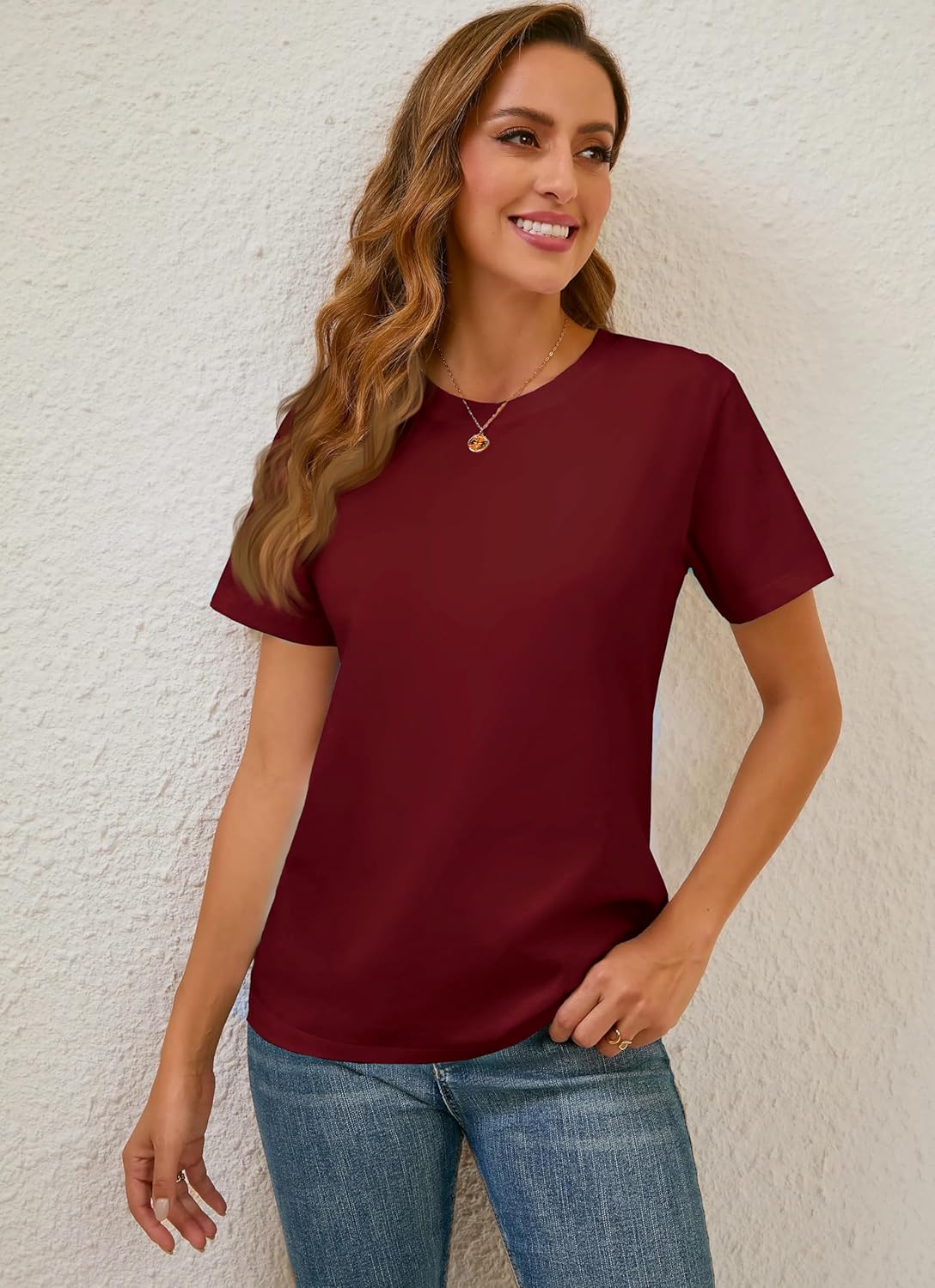 Cotton Basic T Shirts for Women,Crew Neck Short Sleeve Summer Shirts,Solid Loose Fit Tshirt, Plain Workout Tops, Undershirts - Image 4