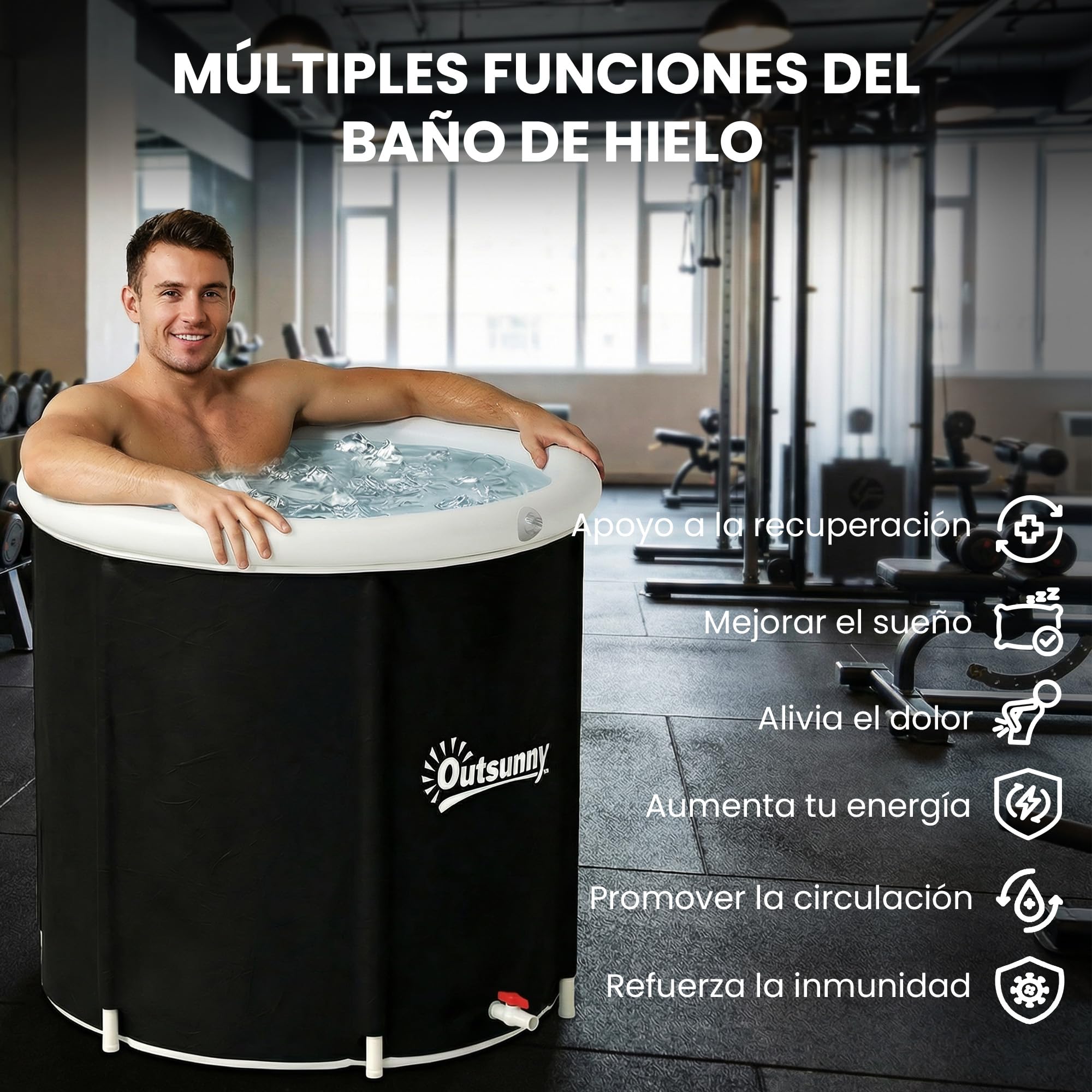 Outsunny Bañera de Hielo, 280L, Bañera Hinchable Portátil para Recuperación de Atletas en Agua Fría, con Cubierta y Bomba, Barril de Hielo de Múltiples Capas, para Interior y Exterior, Ø78x71 cm