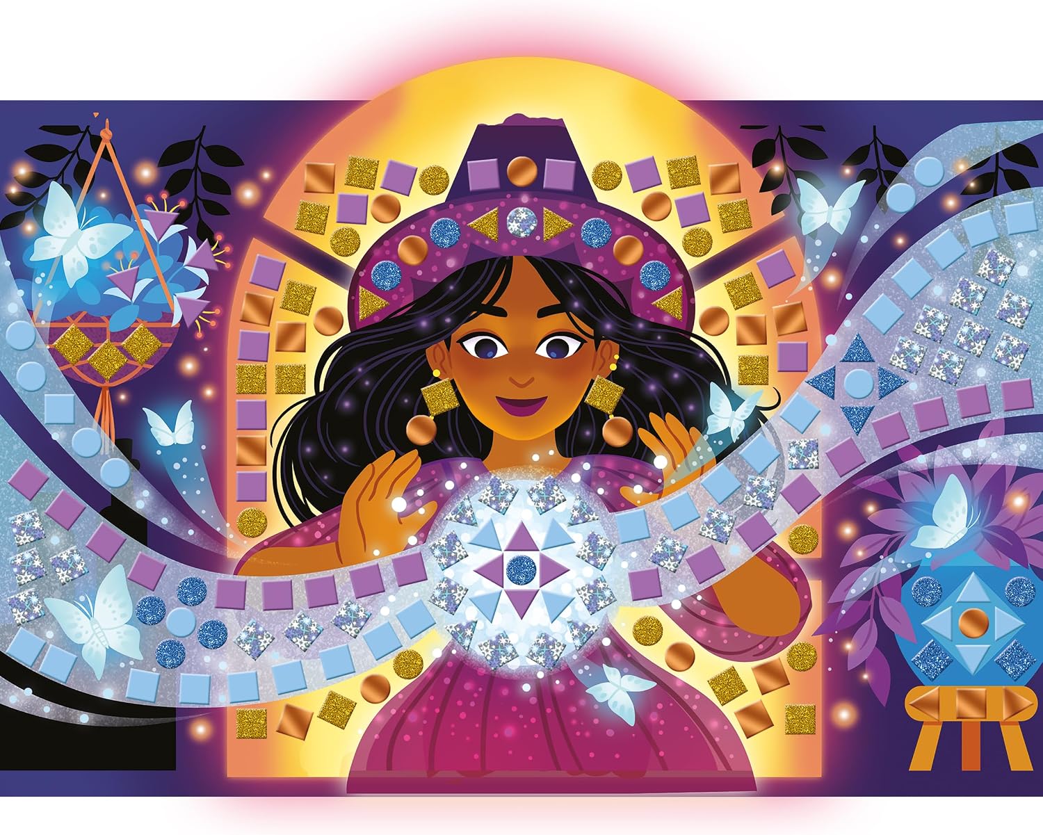 Janod - Foam Mosaic Box - Witches and Wizards Theme - Magic School - 3 Paintings - Children's Creative Leisure Kit - Learning Fine Motor Skills and Concentration - from 7 Years Old - J09150