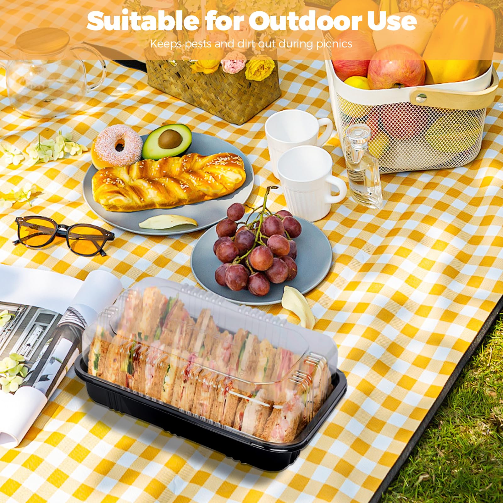 HIYAA Sandwich Platter Trays With Lids, Pack of 6 Reusable Plastic Catering Trays With Lids for Meal Prep Cakes, Treats and Sandwiches - Image 4