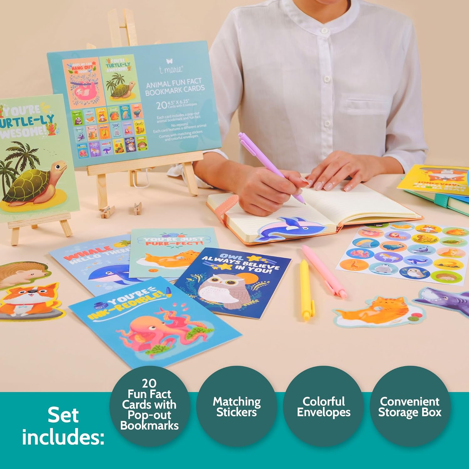 Animal Fun Fact Cards with Bookmarks - 20 Greeting Cards with Pop-Out Bookmark Mini Gifts - Punny, Funny Bulk Thinking of You Notecards for Kids, Grandkids, Teachers, Students, Friends, Family & More - Image 6