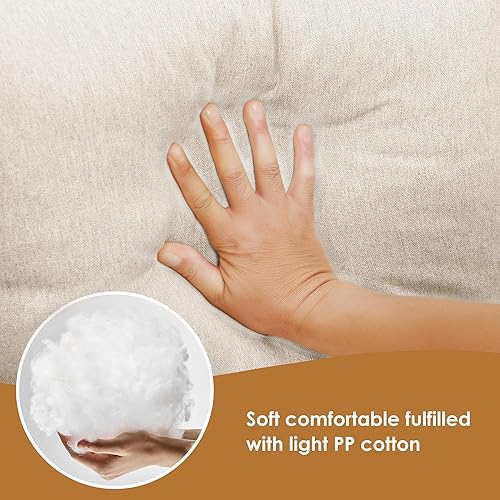 Miniatura 6 de ERYE Sofá esquinero tapizado en forma de L de lino con 3 almohadas, sofá modular con marco de madera rústica de 75 x 50 pulgadas, muebles de