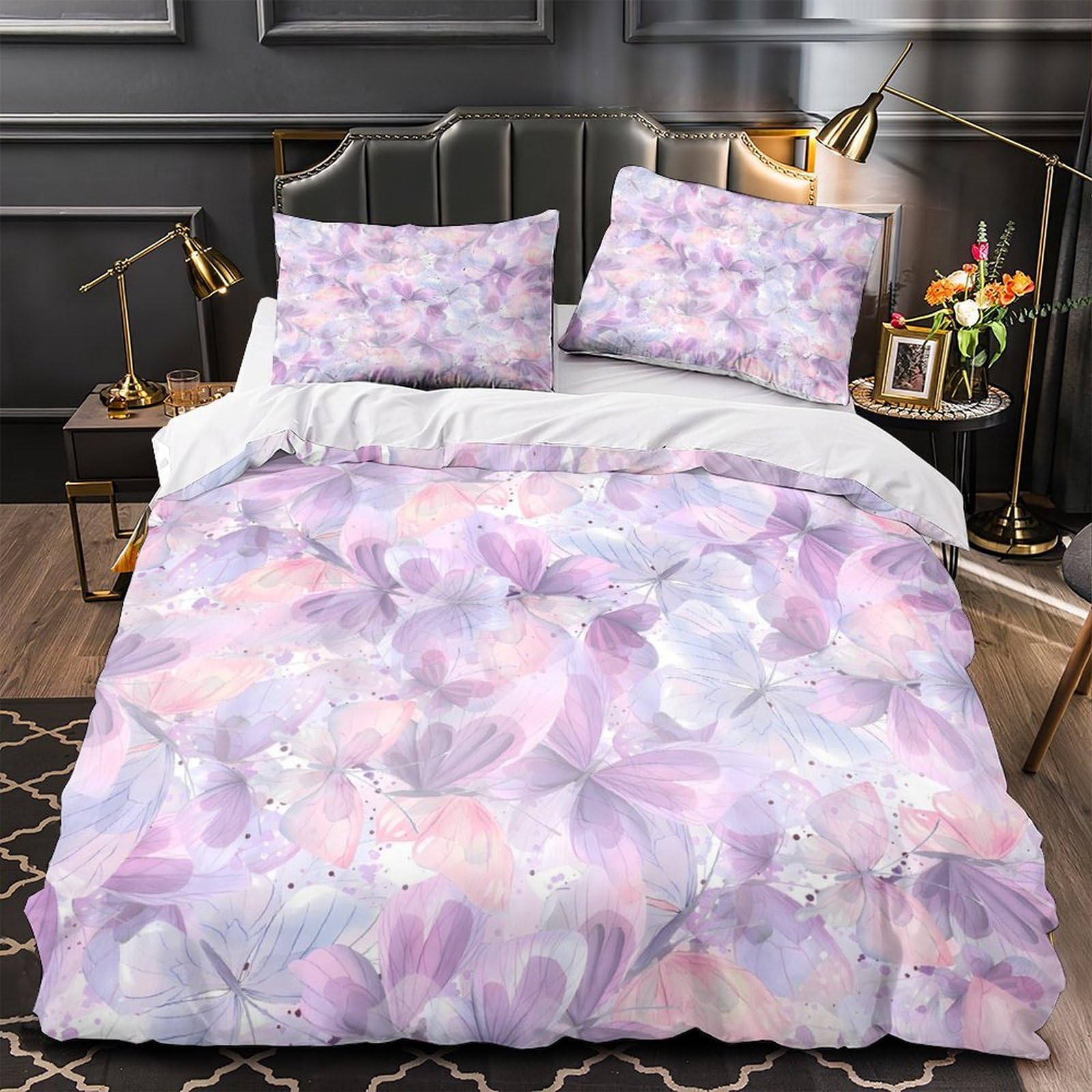 MMDASBVPE Butterfly Pattern Duvet Cover 3D Design Printed Machine Washable 3 Pieces Bedding Set Zipper Comforter Cover Hotel Quality Washable for Adults Kids Women Teens Youth Super king（260x220cm）