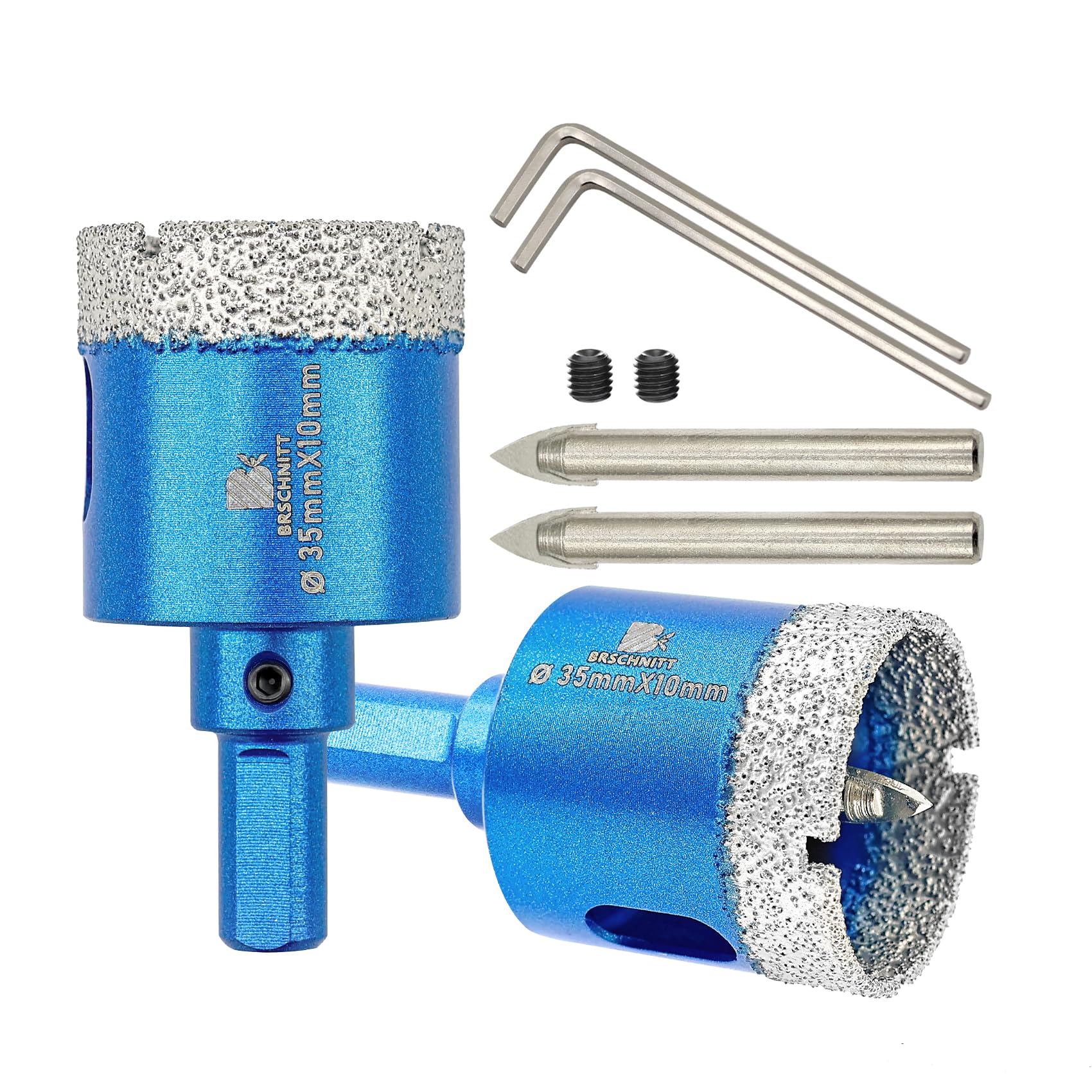 BRSCHNITT Dry Diamond Core Drill Bit with Pilot Bit - 1 3/8"inch Diamond Tile Hole Saw with Triangle Shank for Porcelain Tile Ceramic Stone Granite Marble(2pcs)