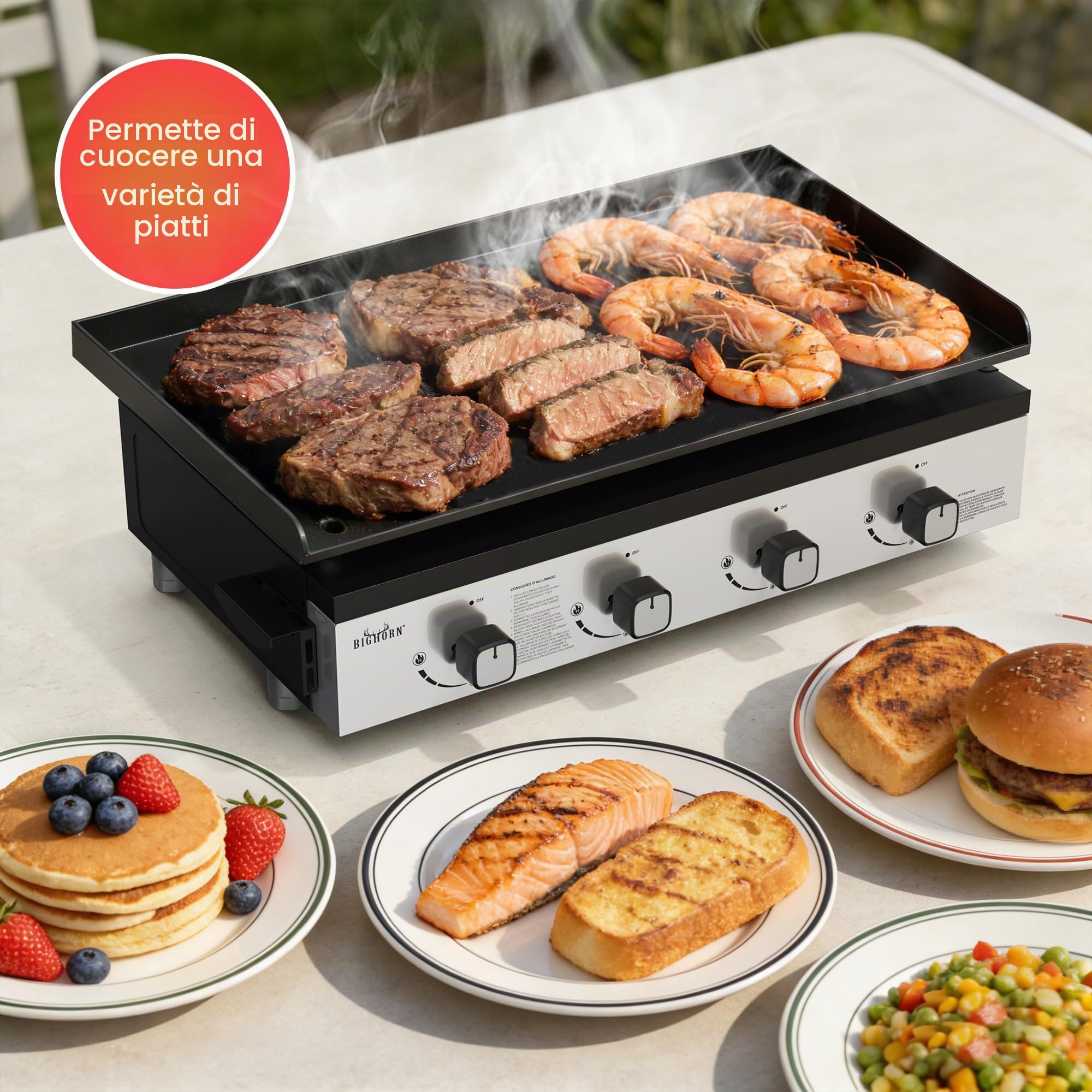 BIGHORN Plancha - Barbecue a gas, portatile, 4 bruciatori