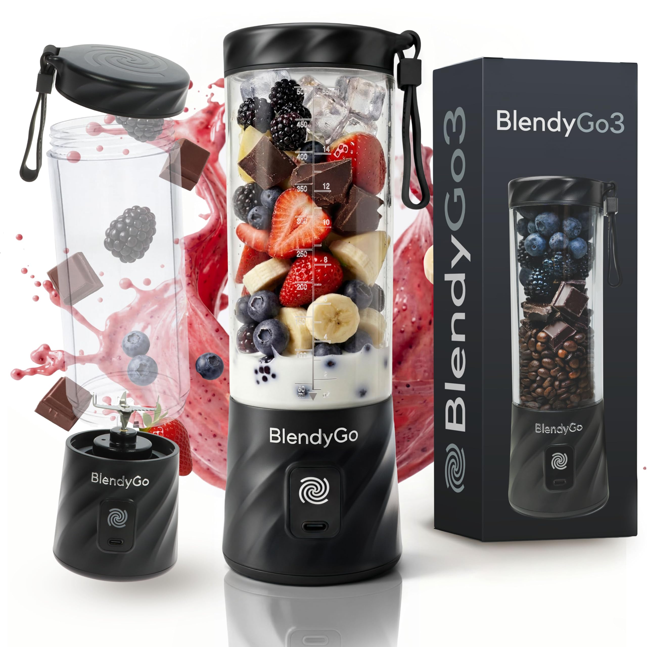 Batidora BlendyGo 3, batidora de vaso portátil, blender recargable por USB, ideal para smoothies, batidos y batidos de proteínas, mexzclador portátil potente, 500 ml (Lavanda) — view 22