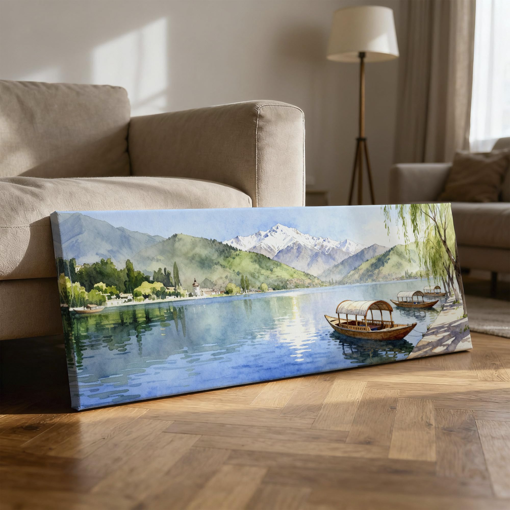 SoulAbiti Dal Lake Srinagar Unframed 36x14 inches Rolled Canvas Wall Expressionism Art UV Print Painting for Living Room, Bedroom & Office Decor Premium Gloss Vivid Fade-Resistant Print 2