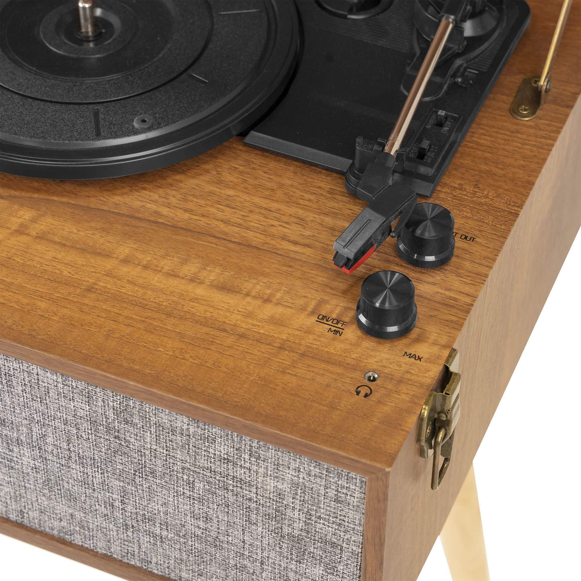Audizio Fremont - Giradischi retrò con gambe, ingresso Bluetooth, registrazione vinile a MP3, supporto rimovibile, altoparlanti stereo integrati