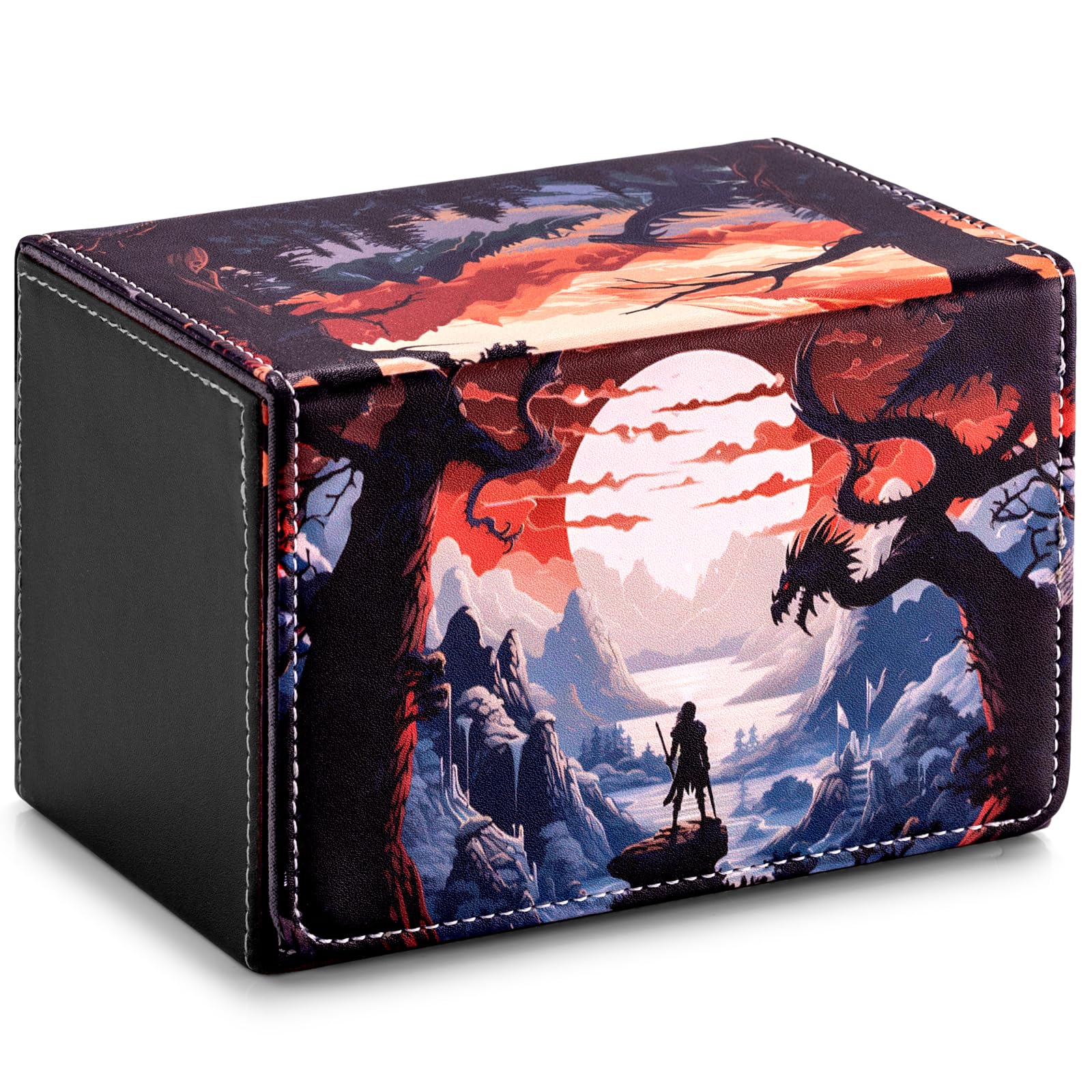 ULTRGEE Card Deck Box compatible with MTG Card - Holds 220+ Single Sleeved Cards, Trading Card Storage Box fits TCG/PTCG/YGO Cards, Sport Cards Deck Case with 2 Dividers - Warrior's Quest