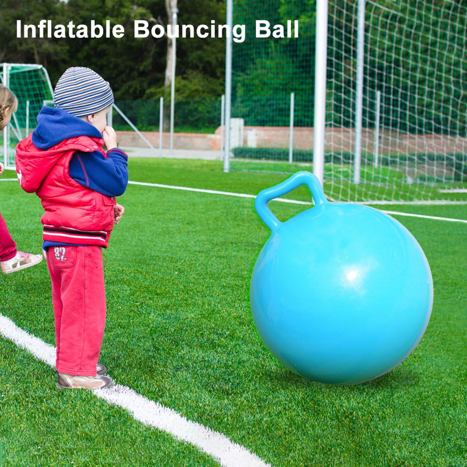 lyrlody Inflatable Bouncing Ball with Handle for Kids & Adults, Thickened PVC Rubber Design, 17.32 Inch Diameter, Promotes Coordination & Balance for Indoor Outdoor Play