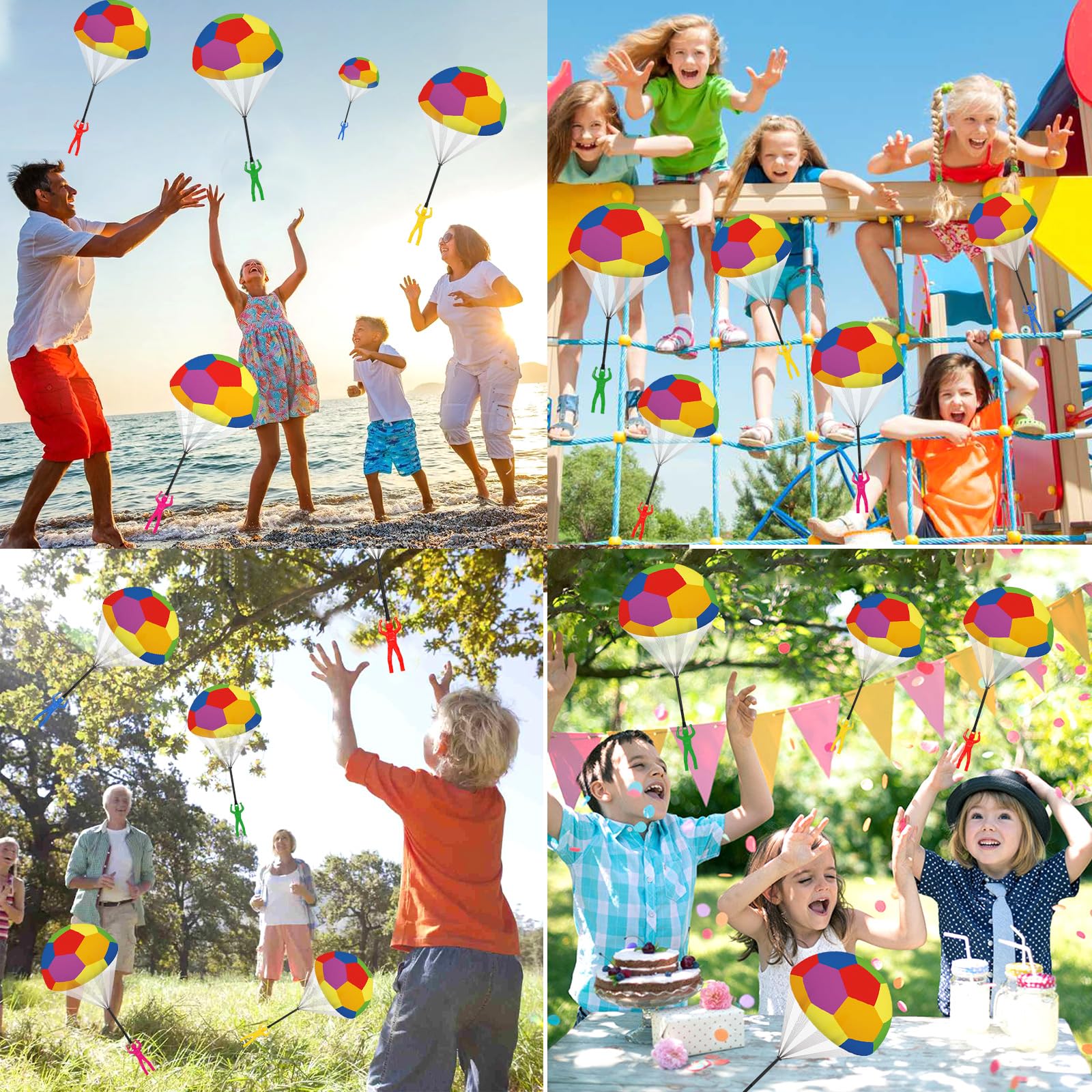 Lot de 10 jouets parachutistes colorés pour enfants - Jouet de football coloré - Jouet d'extérieur - Jeux de plein air pour enfants - Cadeau d'anniversaire d'enfant