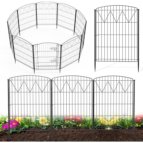 Garden Fence 10 Panels, 29.7 in (H) X 19.5 ft (L) No Dig Decorative Outdoor Garden Fence, Rustproof Metal Arched Flower Bed Edging Ornamental Wire Border Panel Fencing for Yard Patio Decor