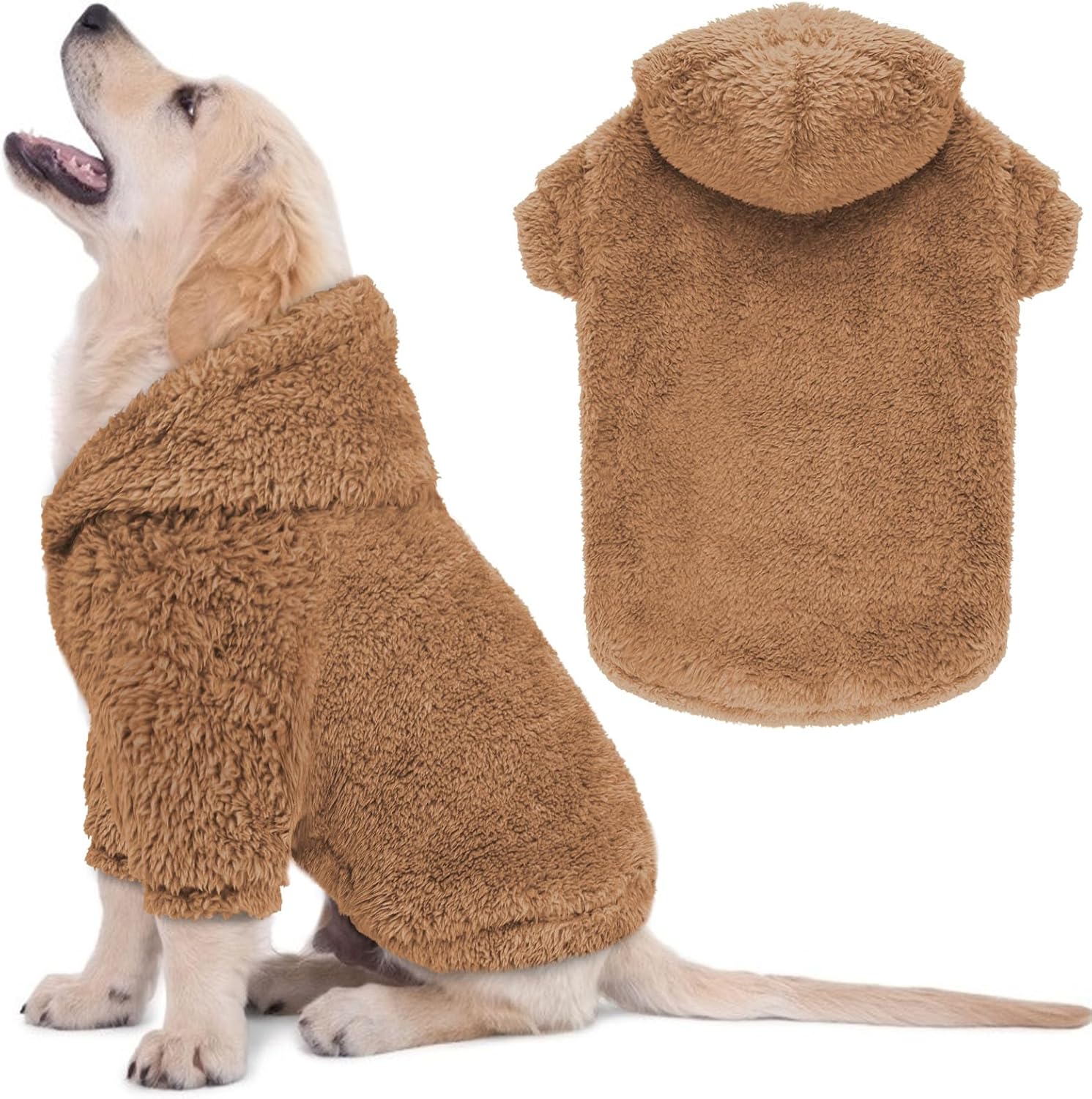 Fuzzy Dog Sweaters for Medium Dogs Dog Hoodie Soft Double-Sided Plush Fleece Pet Sweater Pet Clothes Coats Hoodie Sherpa Hooded Sweatshirt(Coffee-M) Medium Coffee