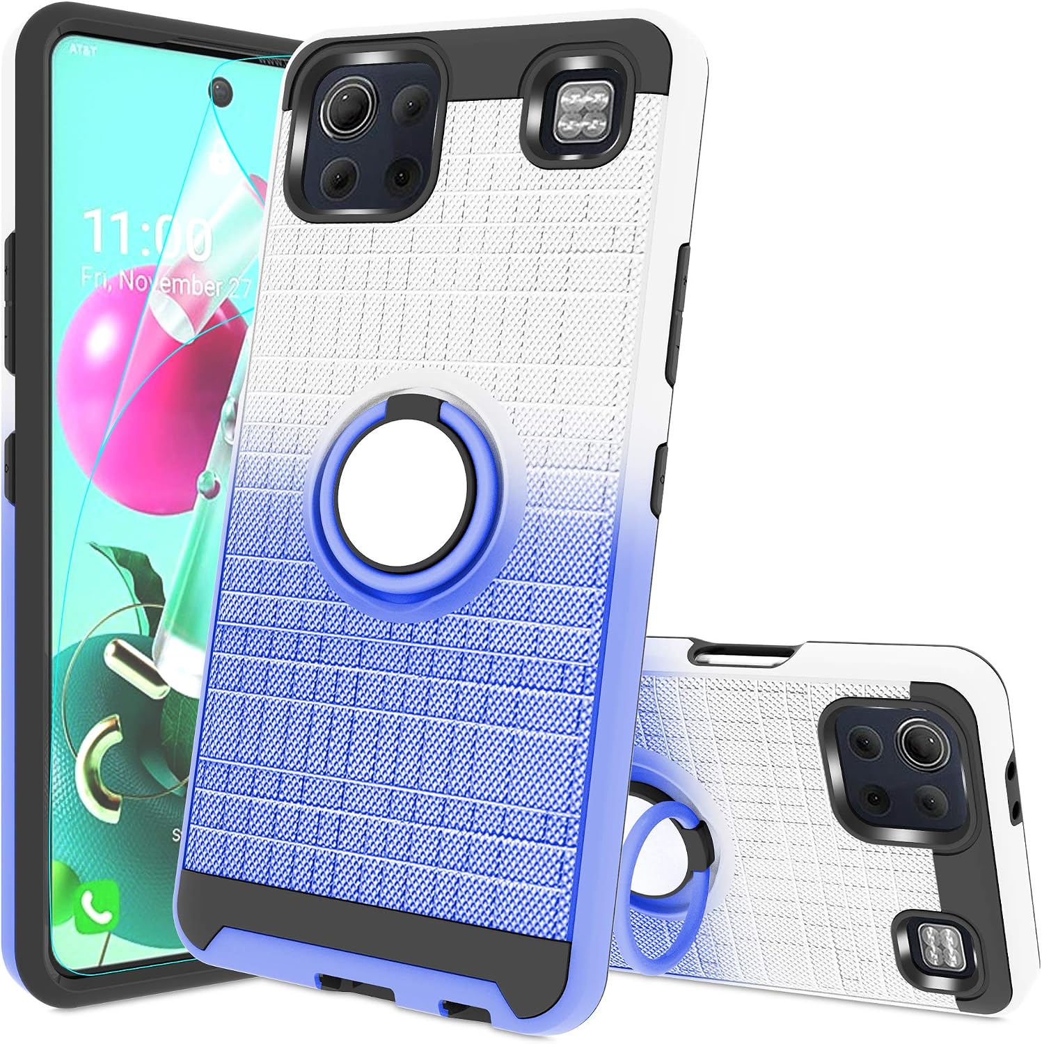 LG K92 5G Phone Case, K92 5G Case with HD Screen Protector, Atump 360 Degree Rotating Ring Holder Kickstand Bracket Cover Phone Case for K92 5G,Sliver Blue