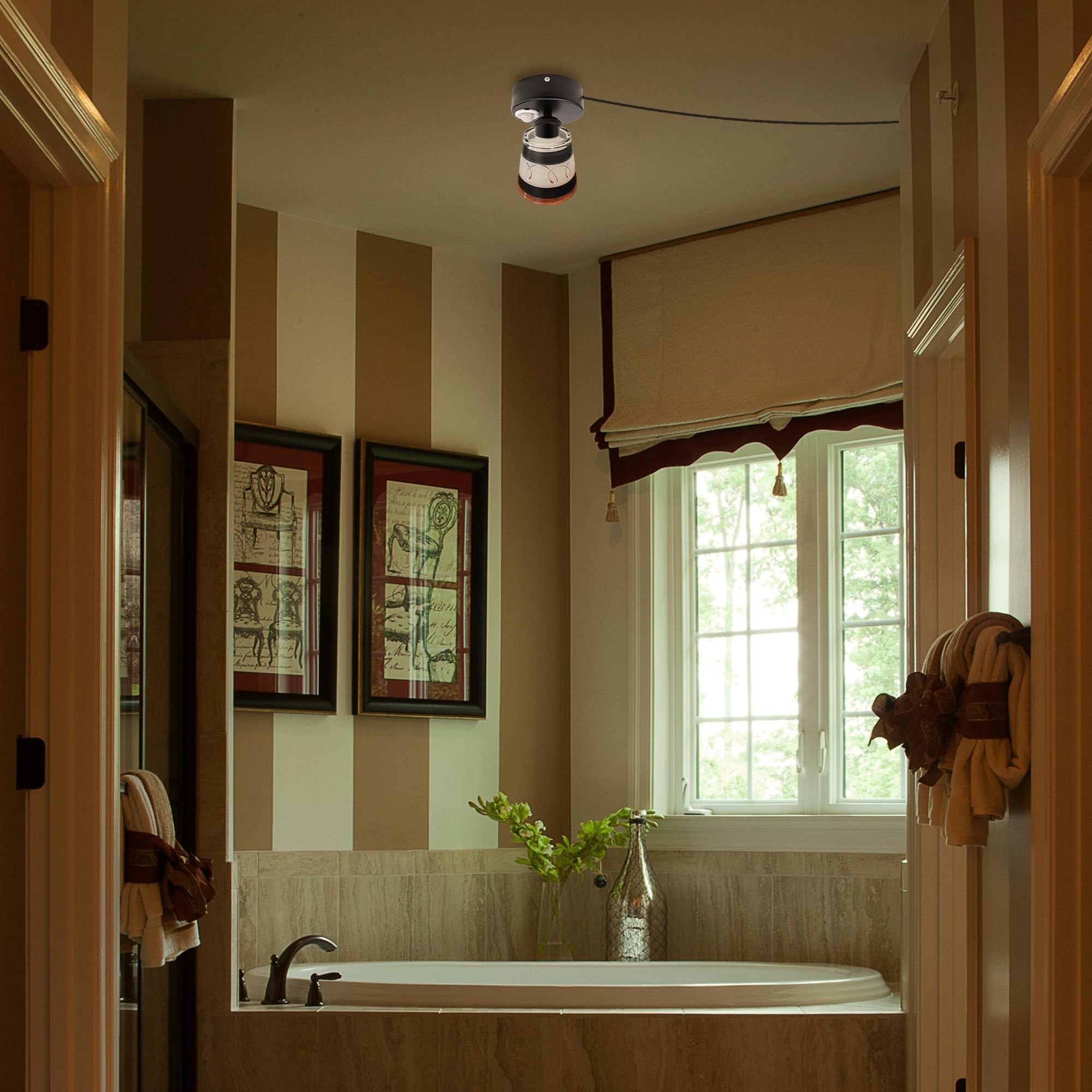 Lampada da soffitto con sensore di movimento, per interni, moderna, in vetro, sensore di movimento, con cavo da 4,5 m e portalampada E27, per corridoio, bagno, scale, garage TB3341